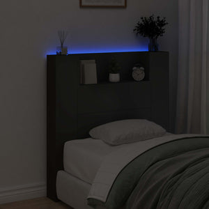 Κεφαλάρι αποθήκευσης με LED Μαύρο Επεξεργασμένο Ξύλο