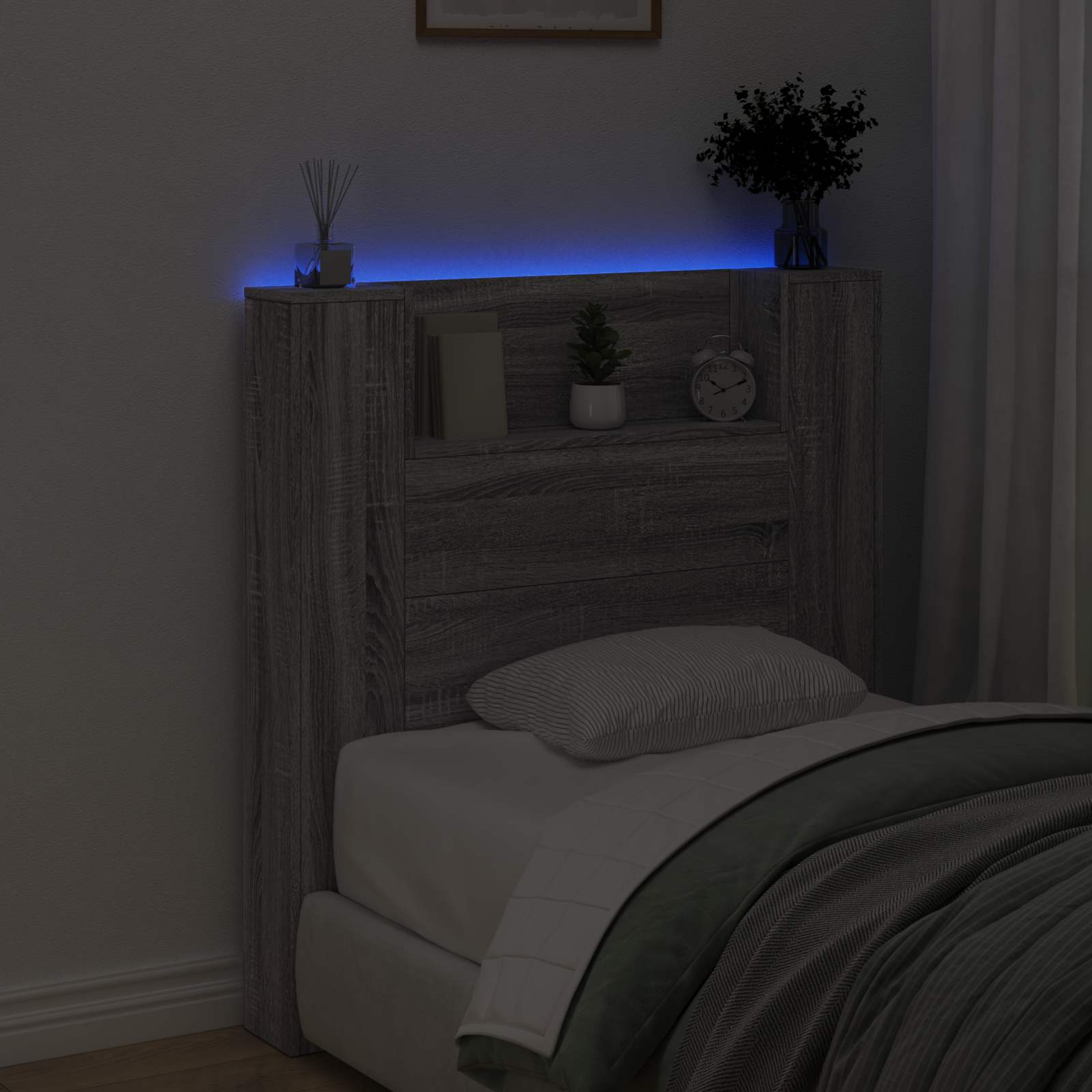 Κεφαλάρι αποθήκευσης με LED Γκρι Sonoma Επεξεργασμένο Ξύλο