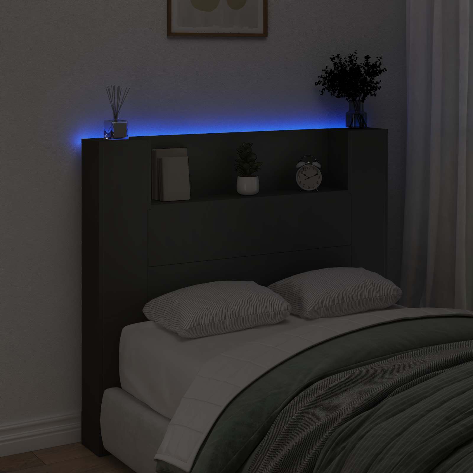 Κεφαλάρι αποθήκευσης με LED Μαύρο Επεξεργασμένο Ξύλο