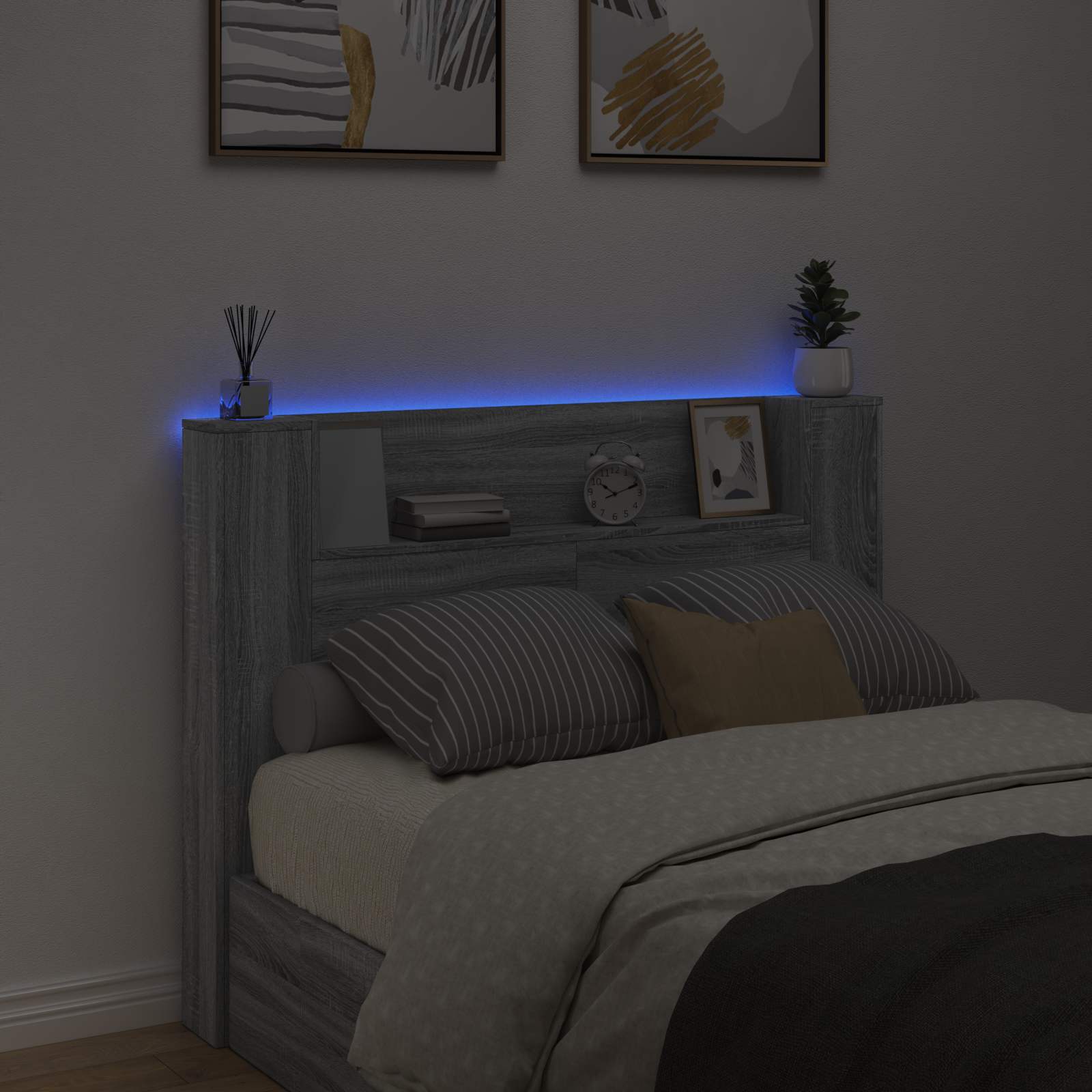 Κεφαλάρι αποθήκευσης με LED Γκρι Sonoma Επεξεργασμένο Ξύλο