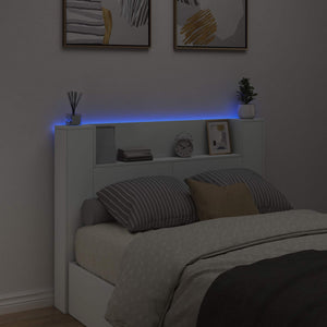 Κεφαλάρι αποθήκευσης με LED Λευκό Επεξεργασμένο Ξύλο