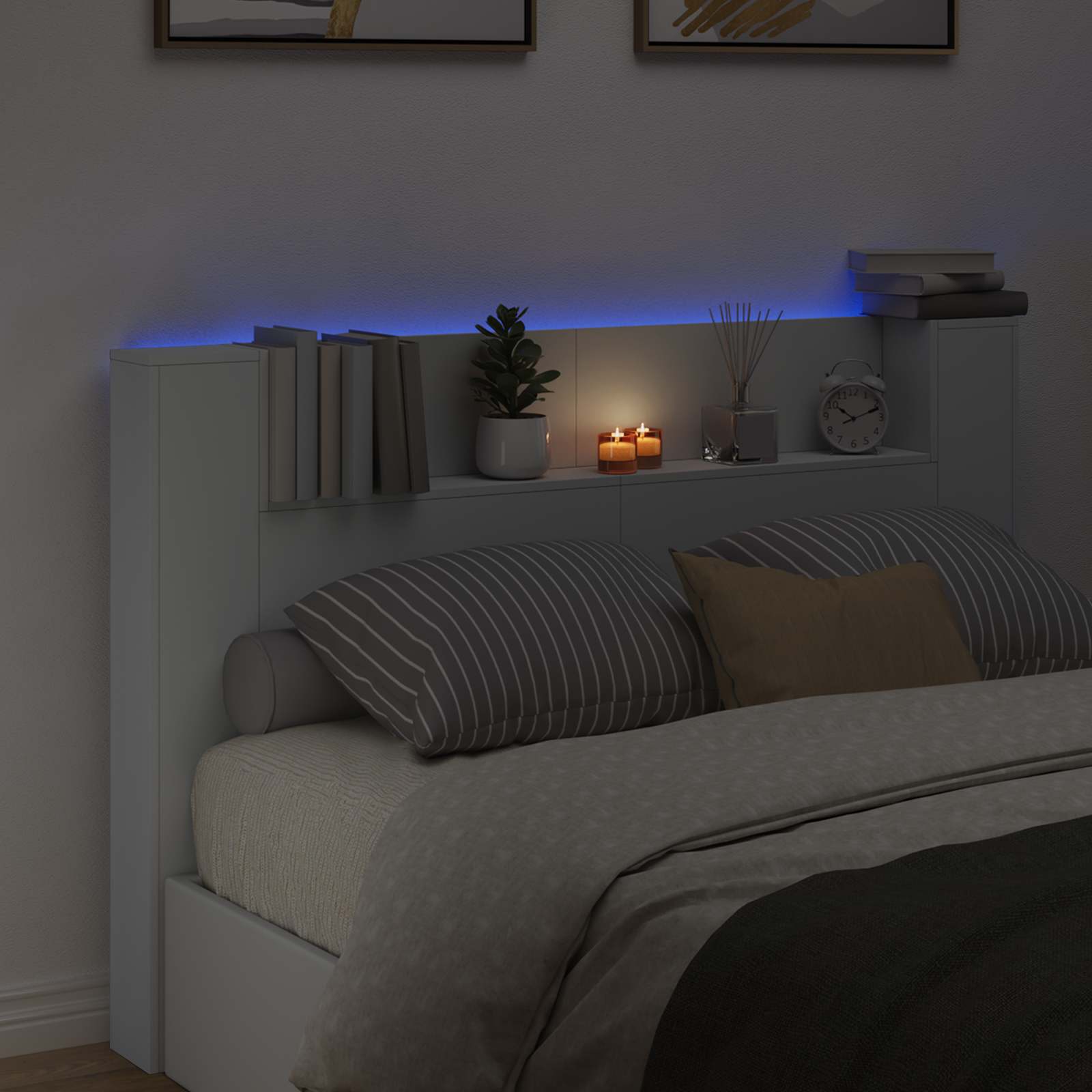 Κεφαλάρι αποθήκευσης με LED Λευκό Επεξεργασμένο Ξύλο