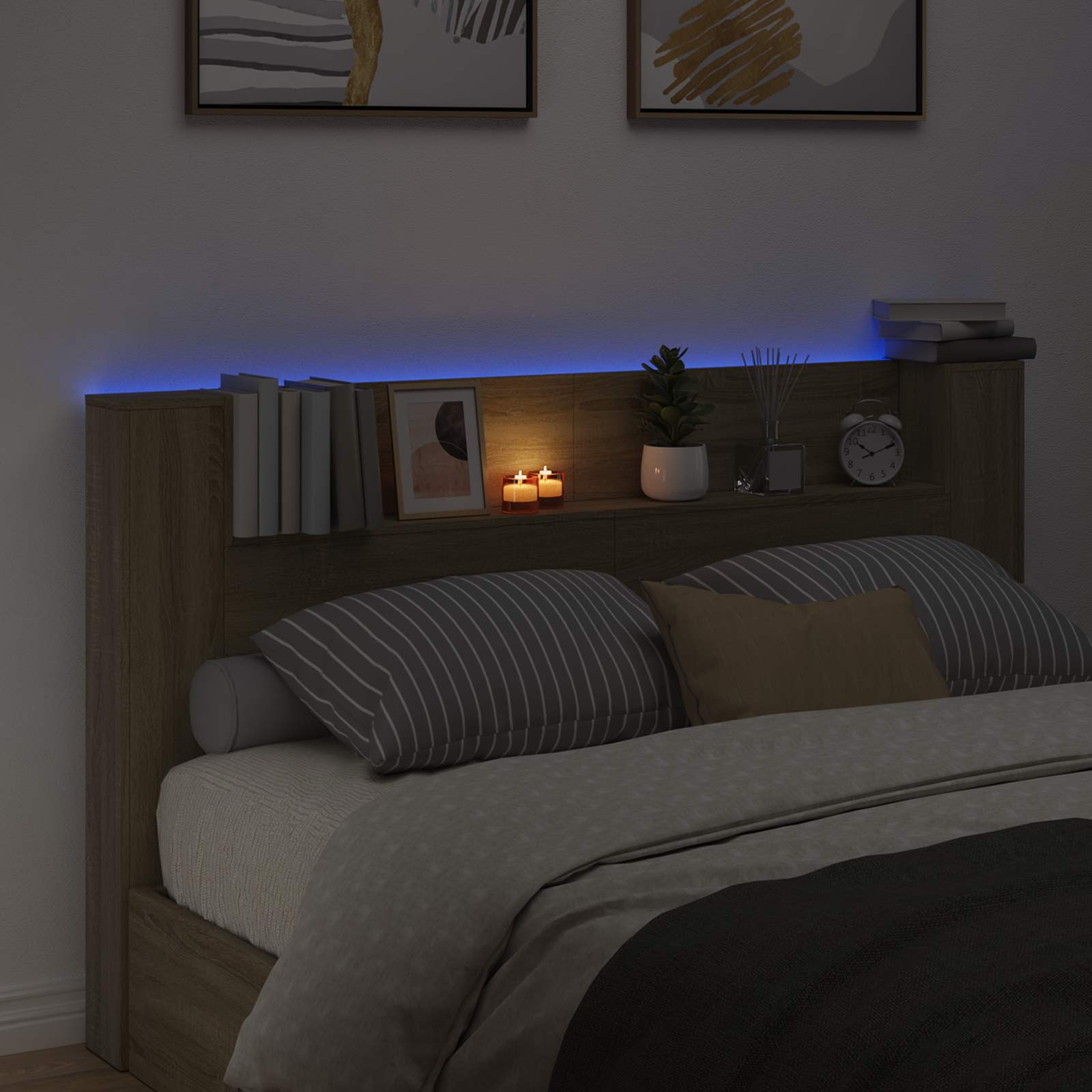 Κεφαλάρι αποθήκευσης με LED Sonoma Δρυς Επεξεργασμένο Ξύλο
