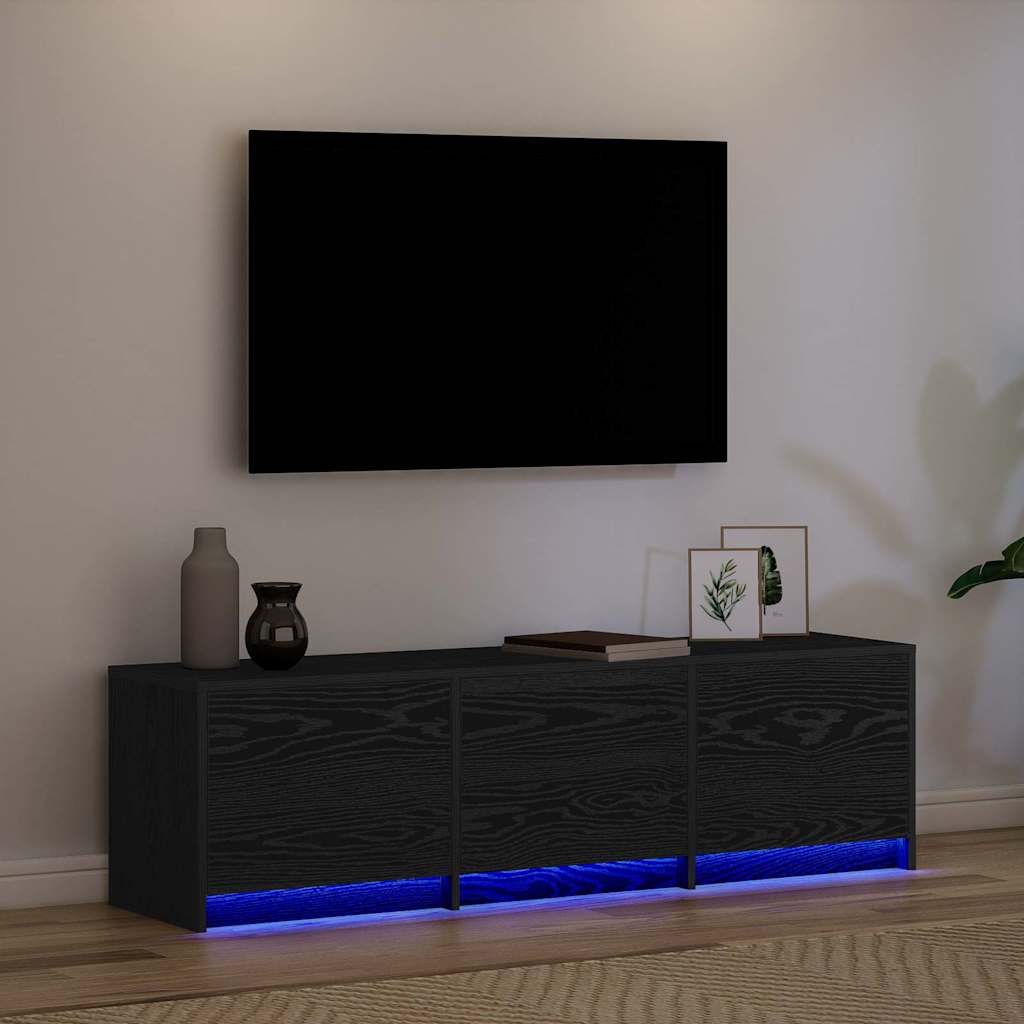 Τηλεοπτική βιβλιοθήκη με LED Μαύρη Δρυς 140 x 34 x 40 εκ