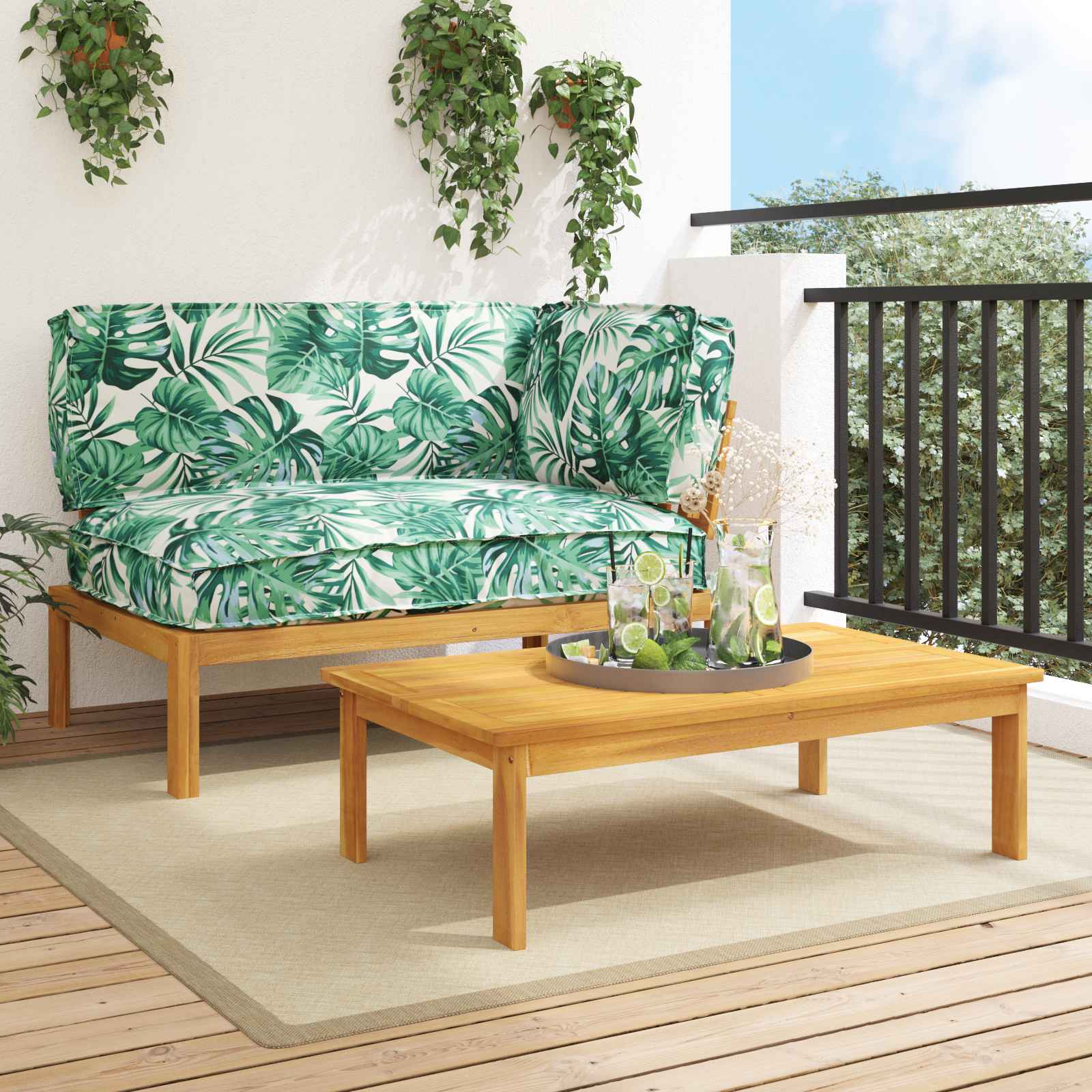 Σετ Καναπέ με μαξιλάρι 2 pcs Σχέδιο Φύλλου Στερεό Ξύλο Ακακίας - Pakobazaar