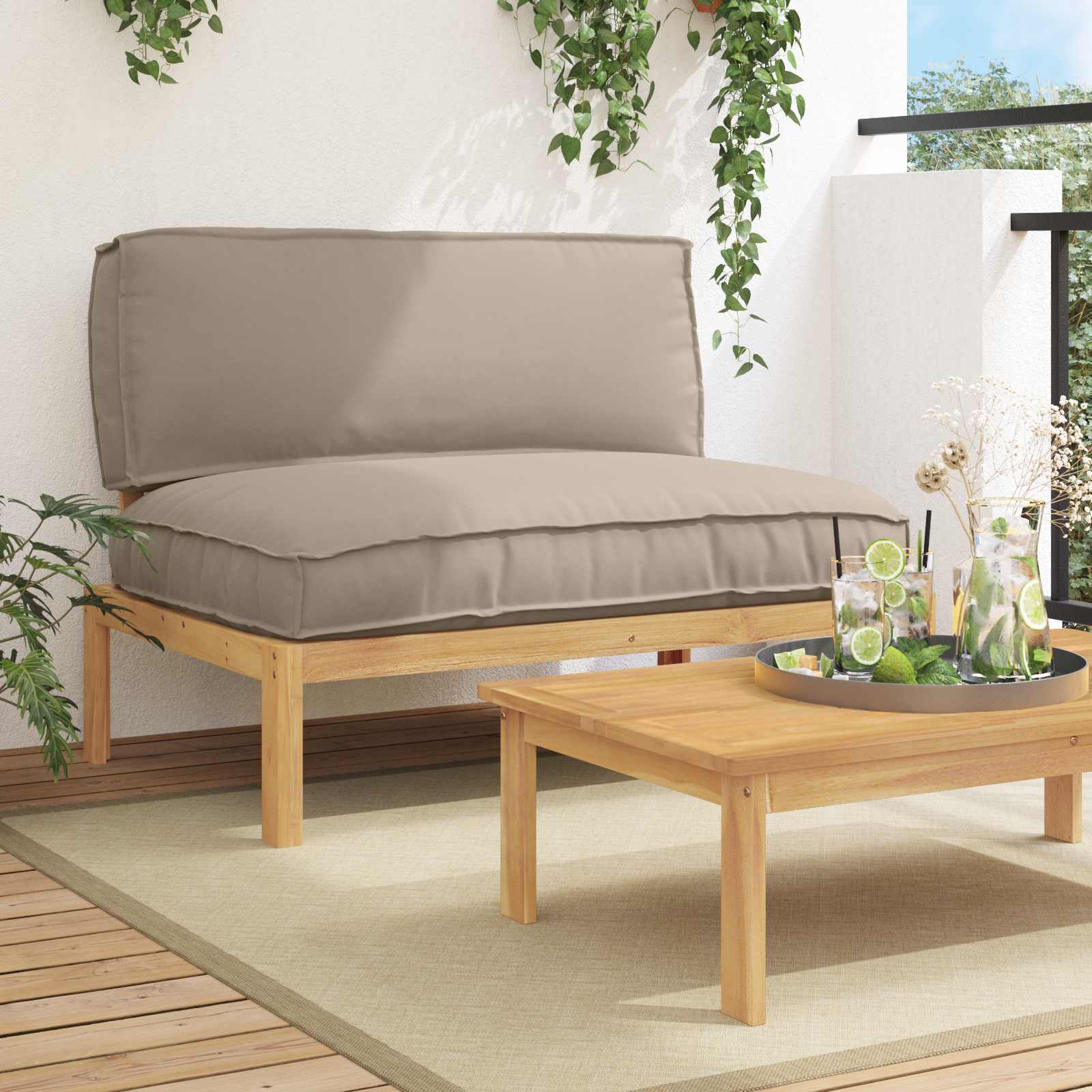 Σετ Καναπέ Μονόχρωμο Taupe 120 x 92 x 69 εκ Στερεό Ξύλο Ακακίας