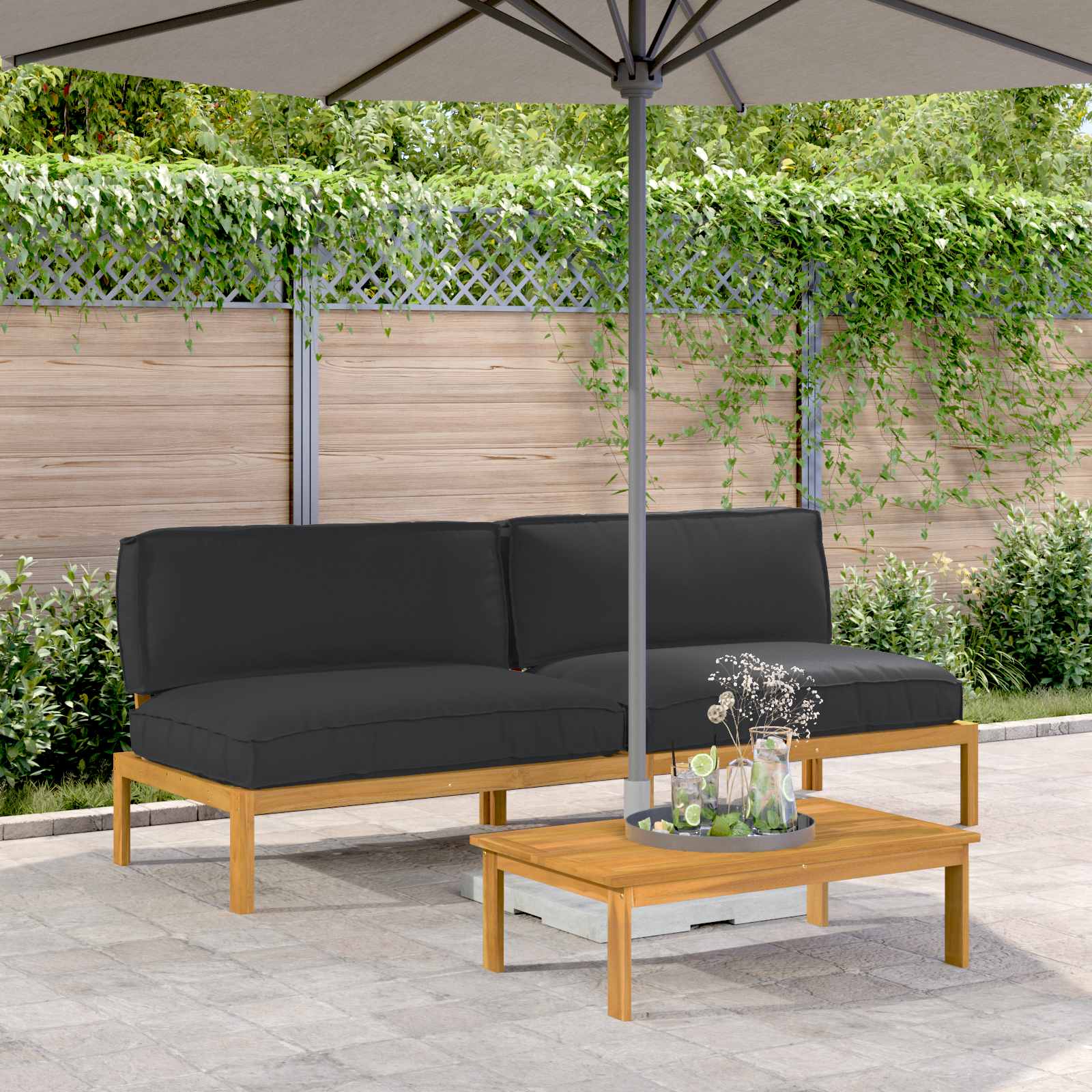Σετ Καναπέ με μαξιλάρι 2 pcs Μαύρο Στερεό Ξύλο Ακακίας - Pakobazaar