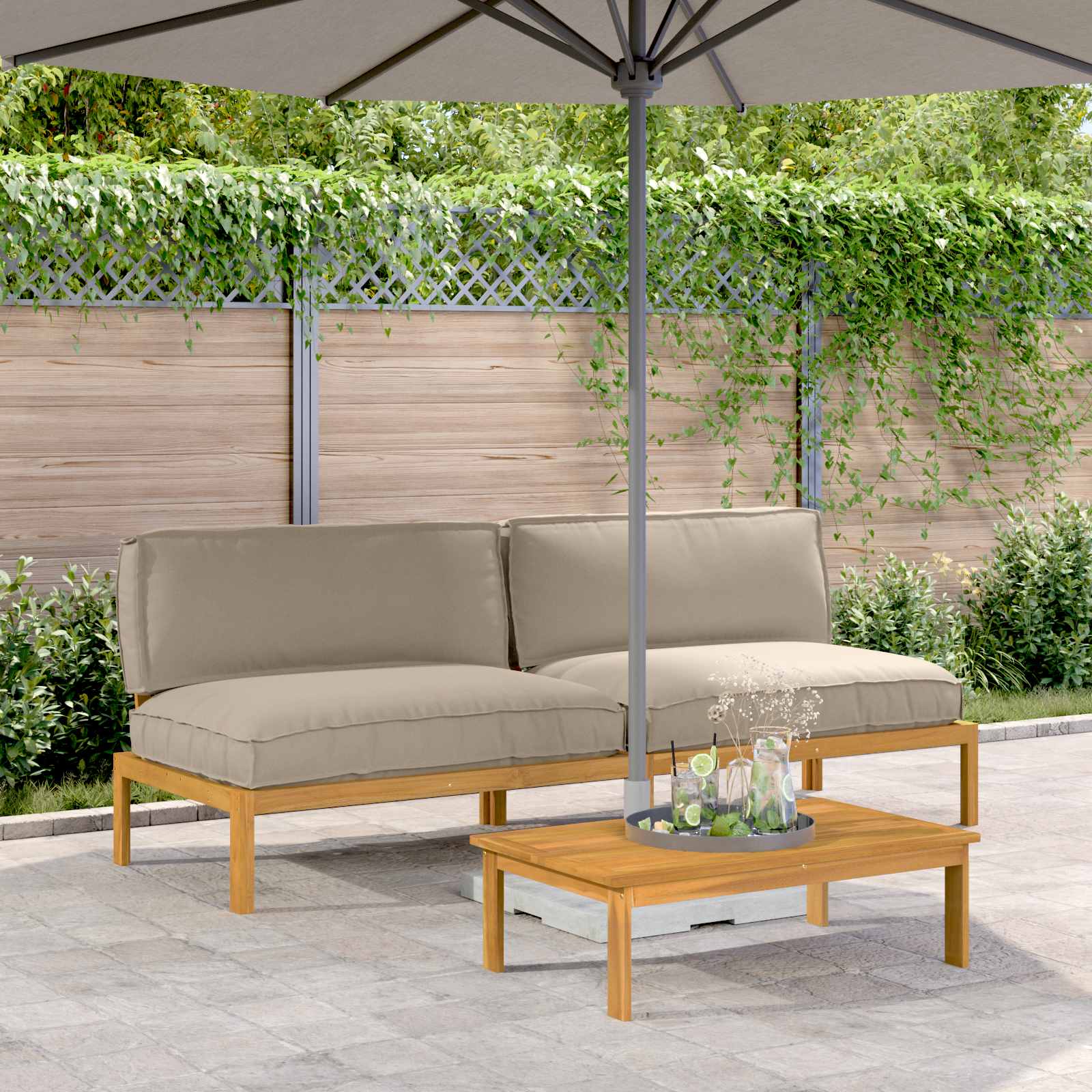 Σετ Καναπέ Μονόχρωμο Taupe 240 x 92 x 69 εκ Στερεό Ξύλο Ακακίας - Pakobazaar