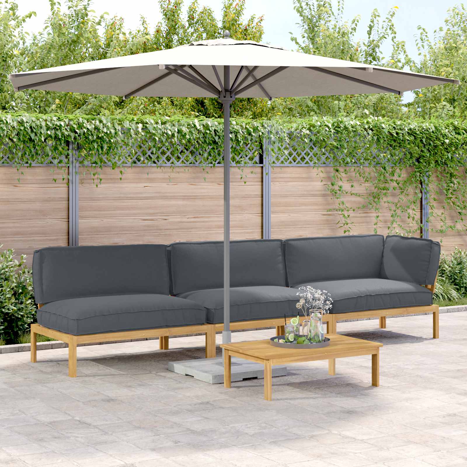 Σετ Καναπέ με μαξιλάρι 4 pcs Ανθρακί Στερεό Ξύλο Ακακίας - Pakobazaar