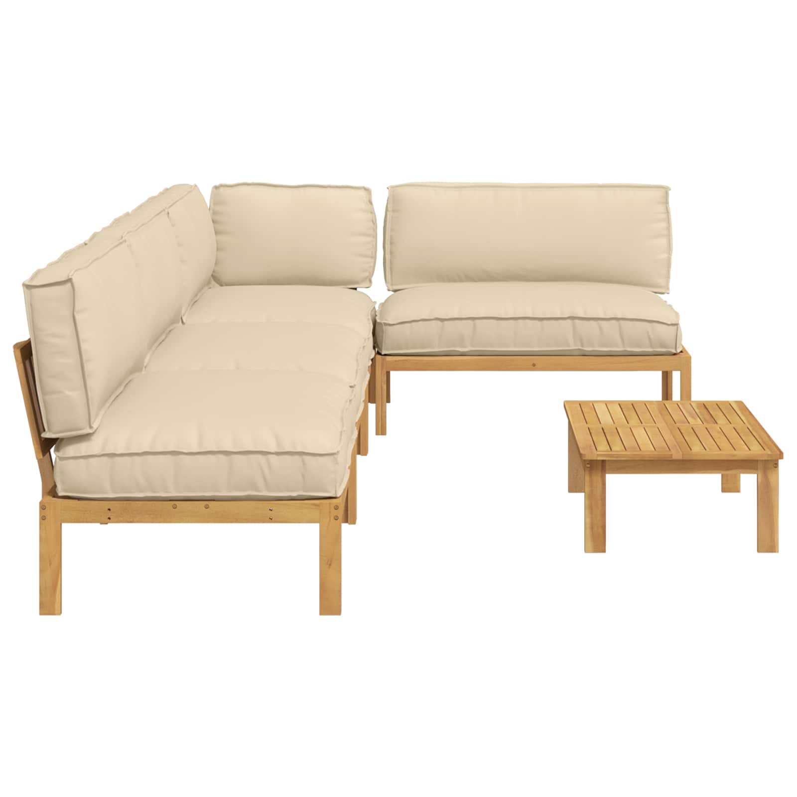 Σετ Καναπέ με μαξιλάρι Μονόχρωμο 5 pcs Μπεζ Στερεό Ξύλο Ακακίας - Pakobazaar