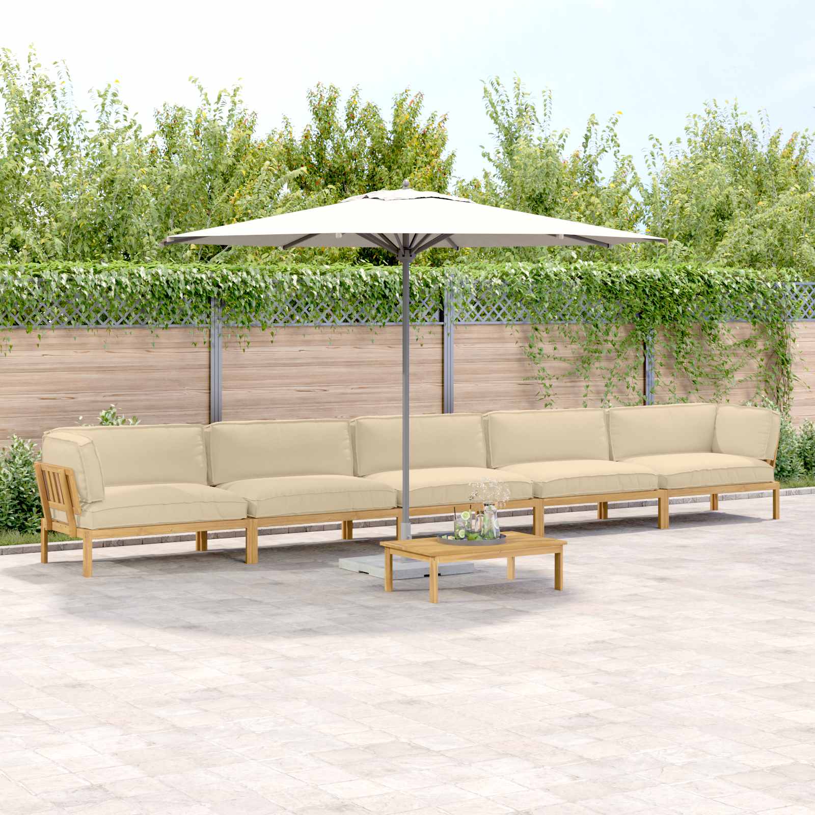 Σετ Καναπέ με μαξιλάρι Μονόχρωμο 6 pcs Μπεζ Στερεό Ξύλο Ακακίας - Pakobazaar