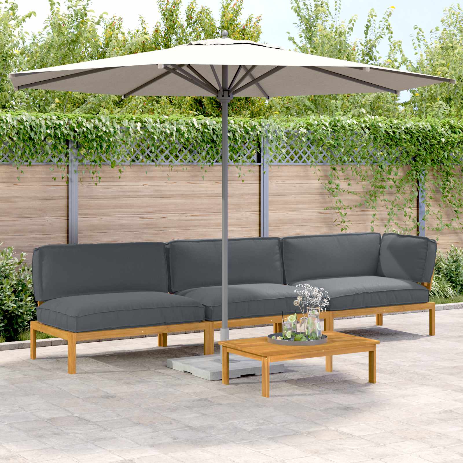 Σετ Καναπέ με μαξιλάρι 4 pcs Ανθρακί Στερεό Ξύλο Ακακίας - Pakobazaar