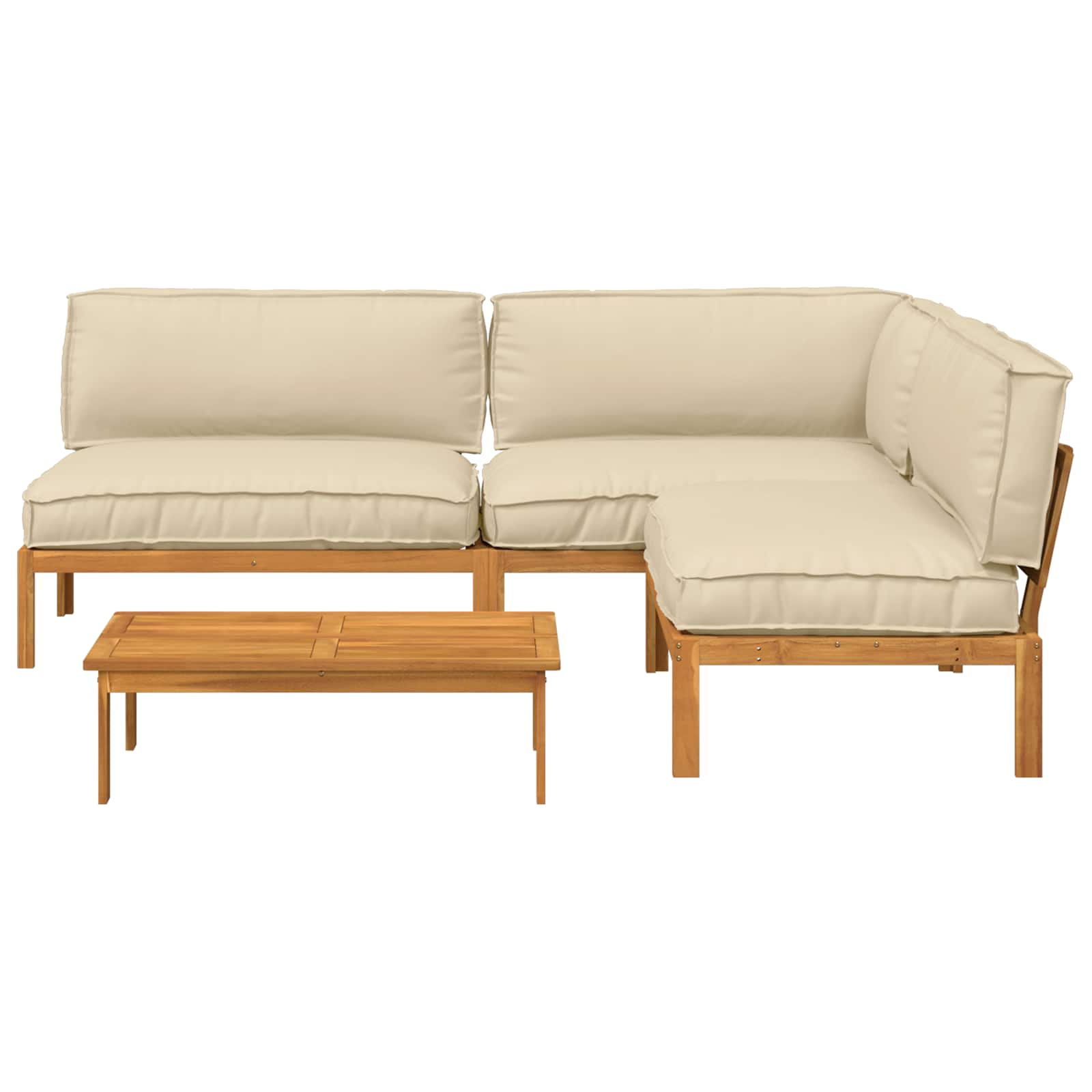 Σετ Καναπέ με μαξιλάρι Μονόχρωμο 4 pcs Μπεζ Στερεό Ξύλο Ακακίας - Pakobazaar