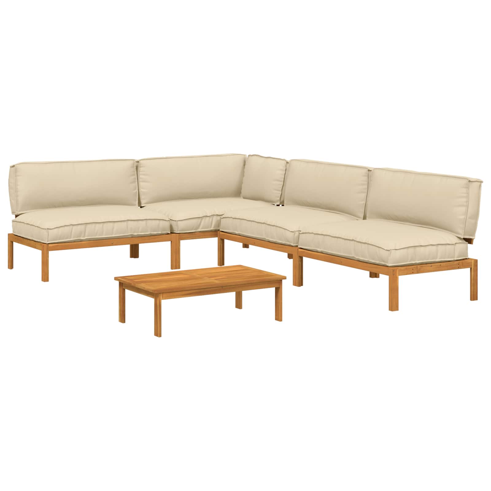 Σετ Καναπέ με μαξιλάρι Μονόχρωμο 5 pcs Μπεζ Στερεό Ξύλο Ακακίας - Pakobazaar