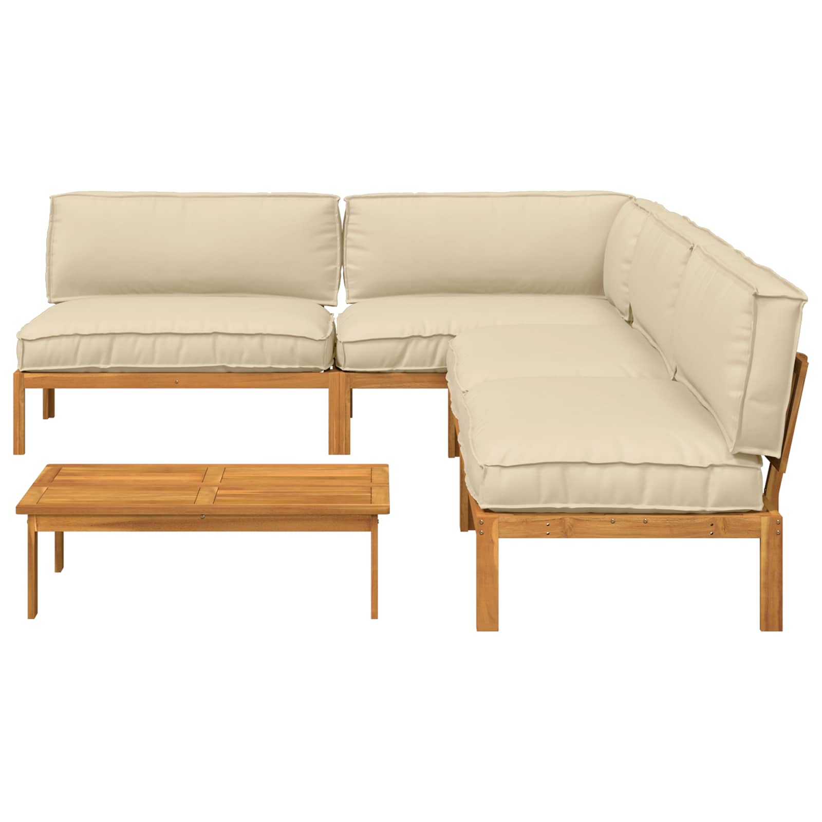 Σετ Καναπέ με μαξιλάρι Μονόχρωμο 5 pcs Μπεζ Στερεό Ξύλο Ακακίας - Pakobazaar