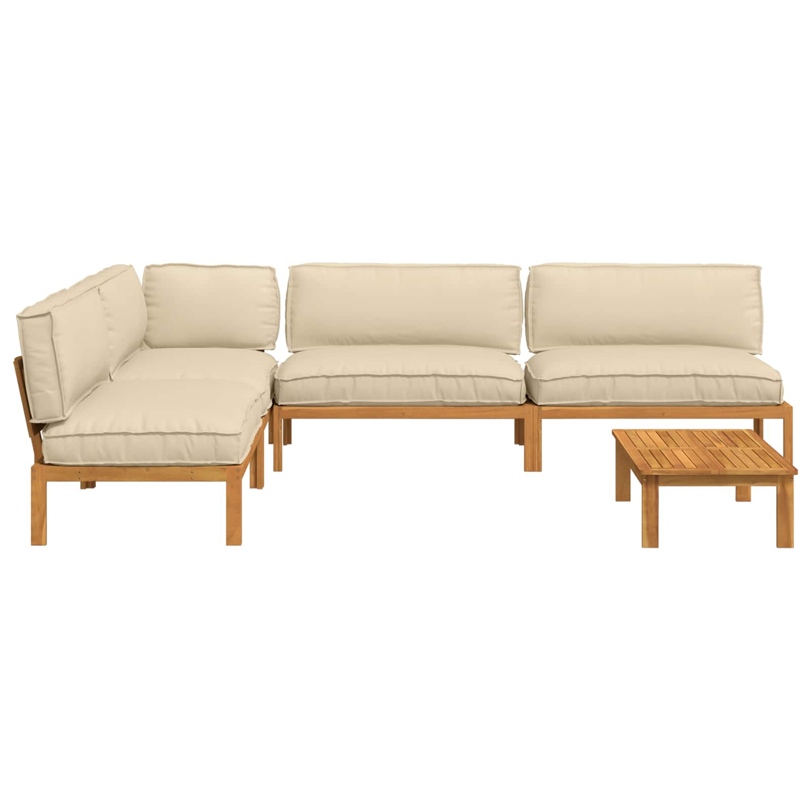 Σετ Καναπέ με μαξιλάρι Μονόχρωμο 5 pcs Μπεζ Στερεό Ξύλο Ακακίας - Pakobazaar