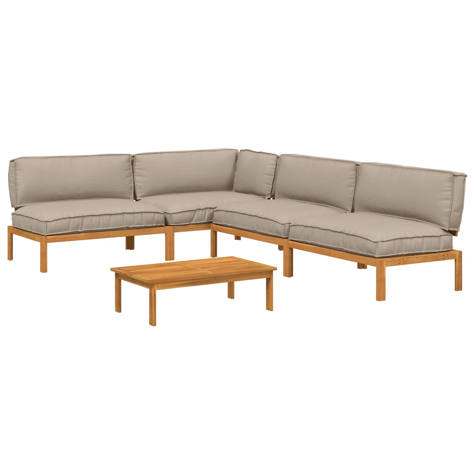 Σετ Καναπέ με μαξιλάρι 5 pcs Taupe Στερεό Ξύλο Ακακίας - Pakobazaar