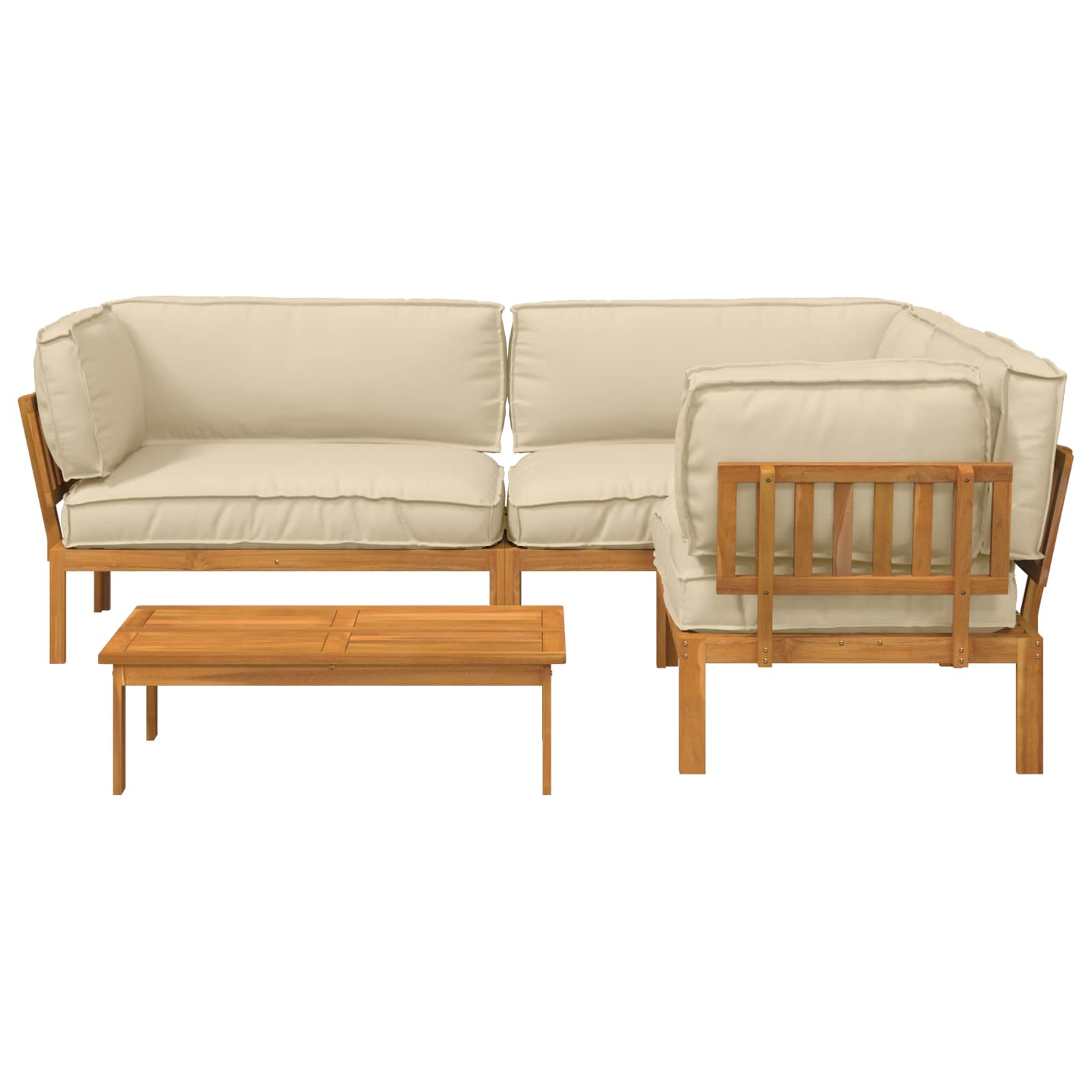 Σετ Καναπέ με μαξιλάρι Μονόχρωμο 4 pcs Μπεζ Στερεό Ξύλο Ακακίας