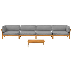Σετ Καναπέ με μαξιλάρι Μονόχρωμο 5 pcs Γκρι Στερεό Ξύλο Ακακίας - Pakobazaar