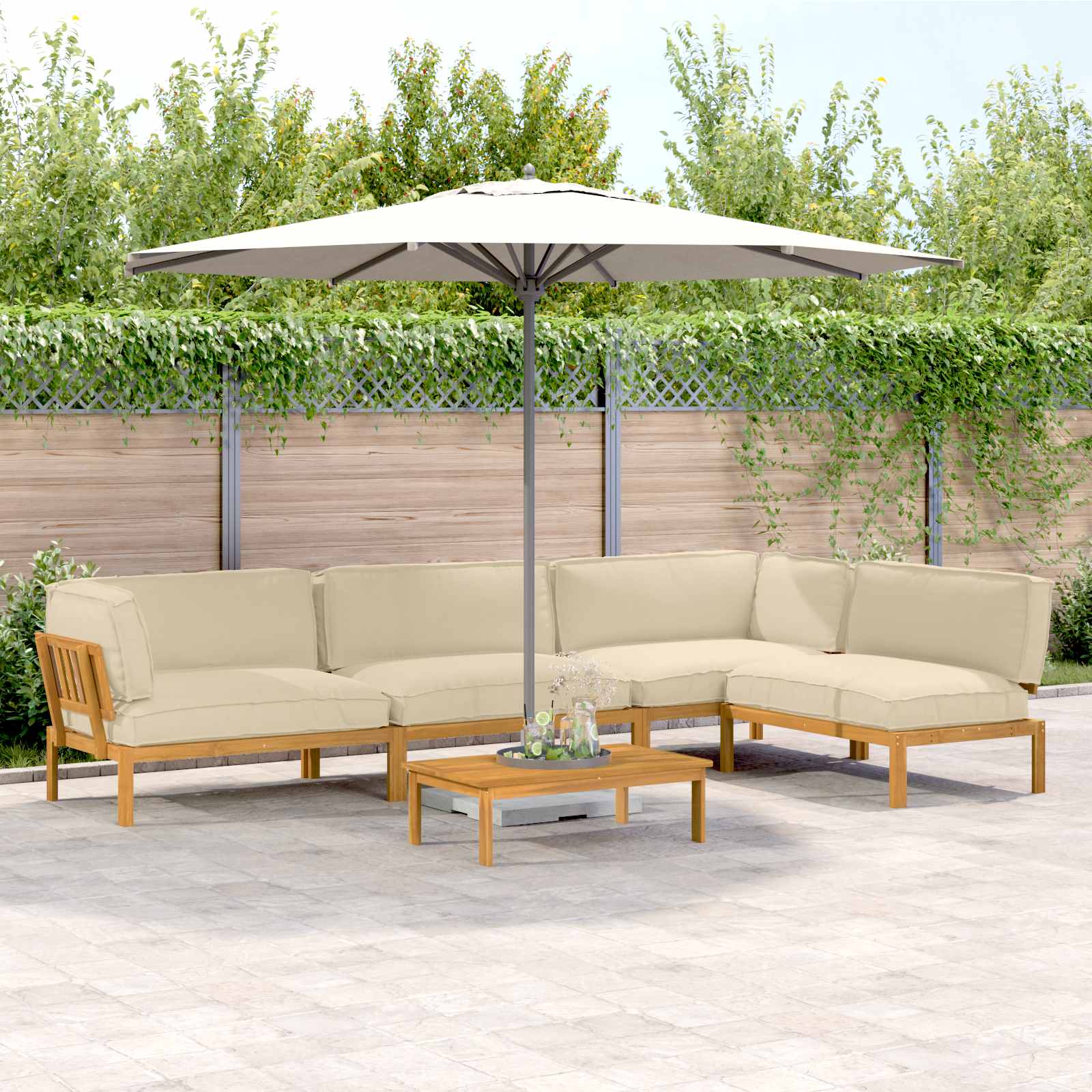 Σετ Καναπέ με μαξιλάρι Μονόχρωμο 5 pcs Μπεζ Στερεό Ξύλο Ακακίας - Pakobazaar