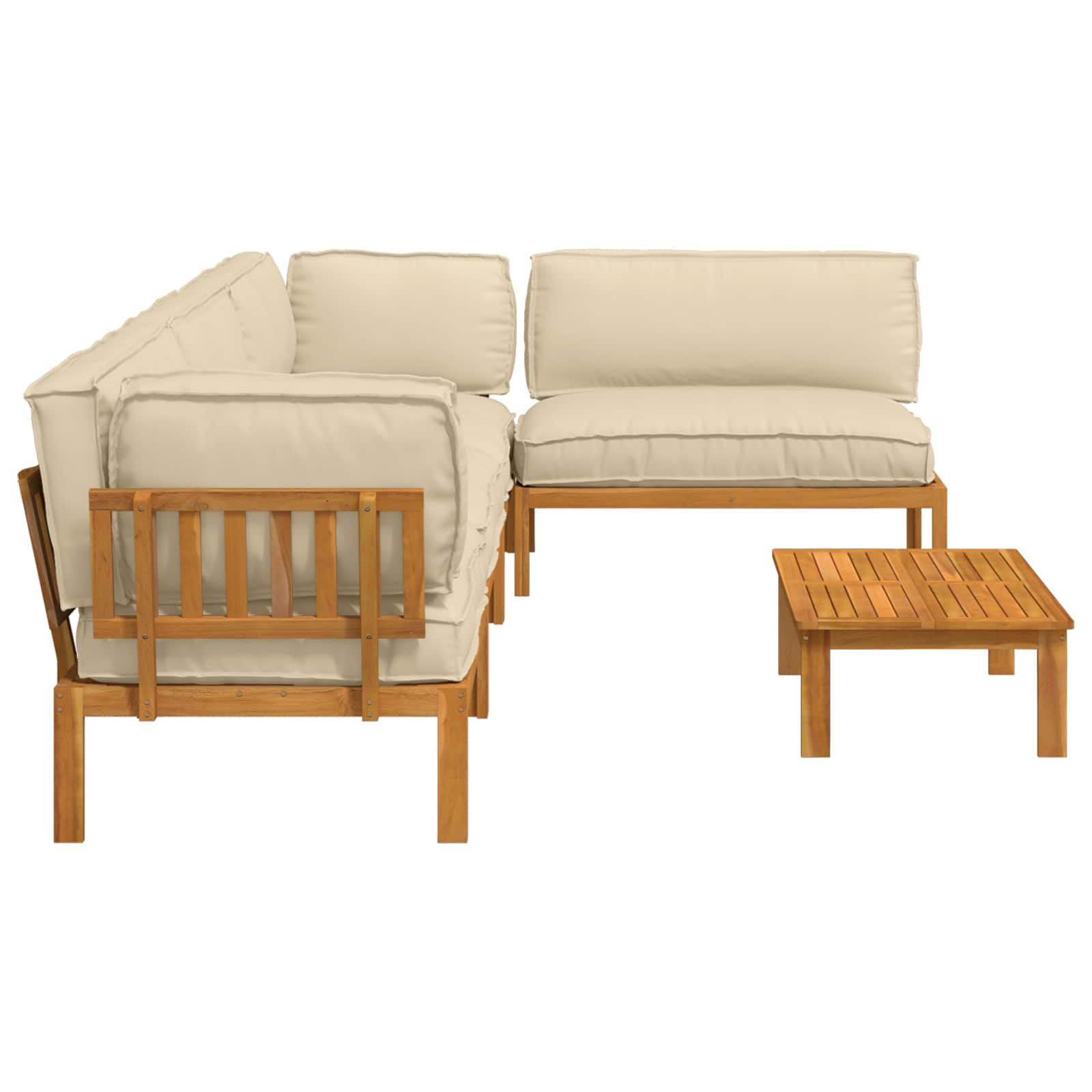 Σετ Καναπέ με μαξιλάρι Μονόχρωμο 5 pcs Μπεζ Στερεό Ξύλο Ακακίας - Pakobazaar