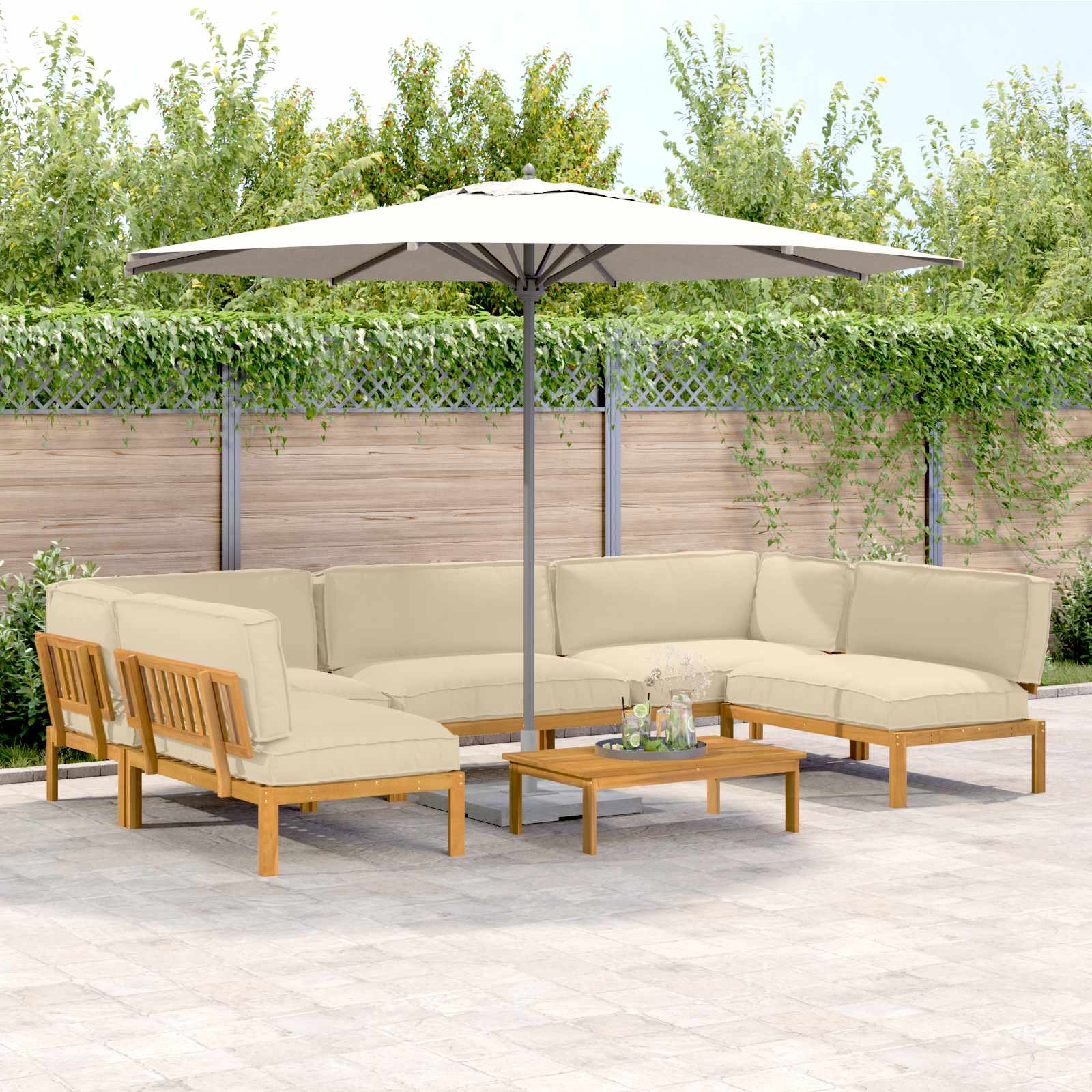 Σετ Καναπέ με μαξιλάρι Μονόχρωμο 6 pcs Μπεζ Στερεό Ξύλο Ακακίας - Pakobazaar