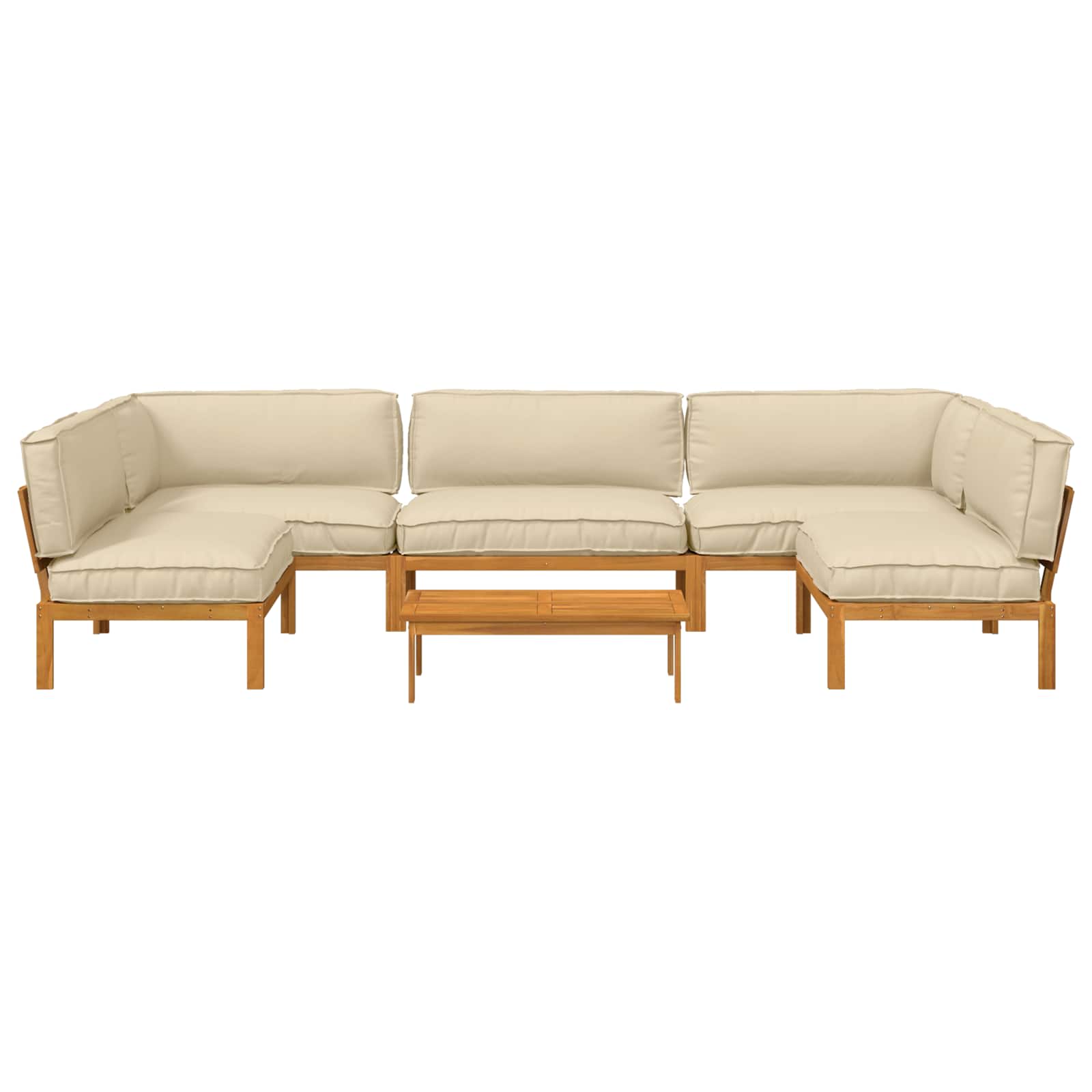Σετ Καναπέ με μαξιλάρι Μονόχρωμο 6 pcs Μπεζ Στερεό Ξύλο Ακακίας - Pakobazaar