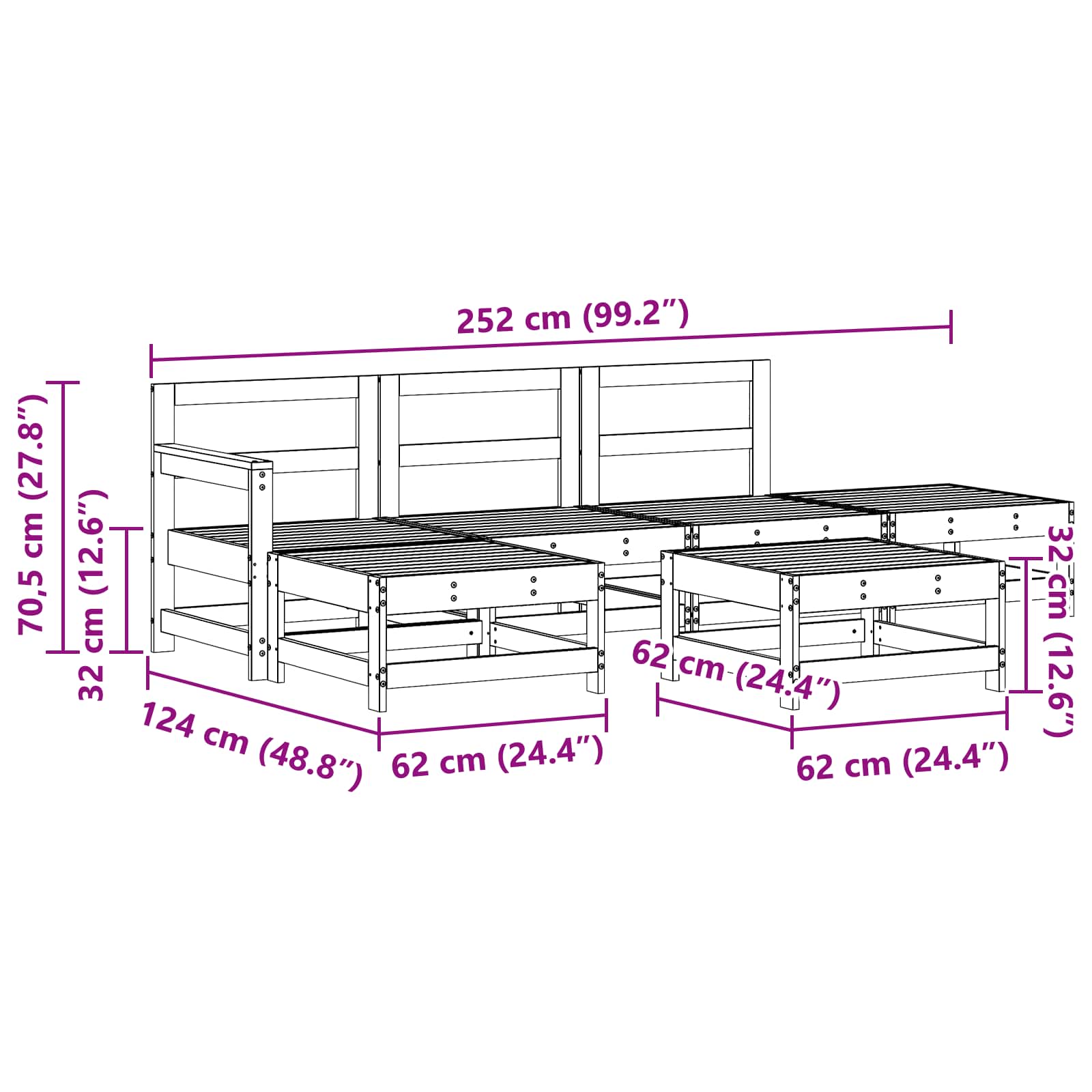 Σετ Ξαπλώστρας Κήπου 6 pcs Κερωμένο Καφέ Στερεό πεύκο