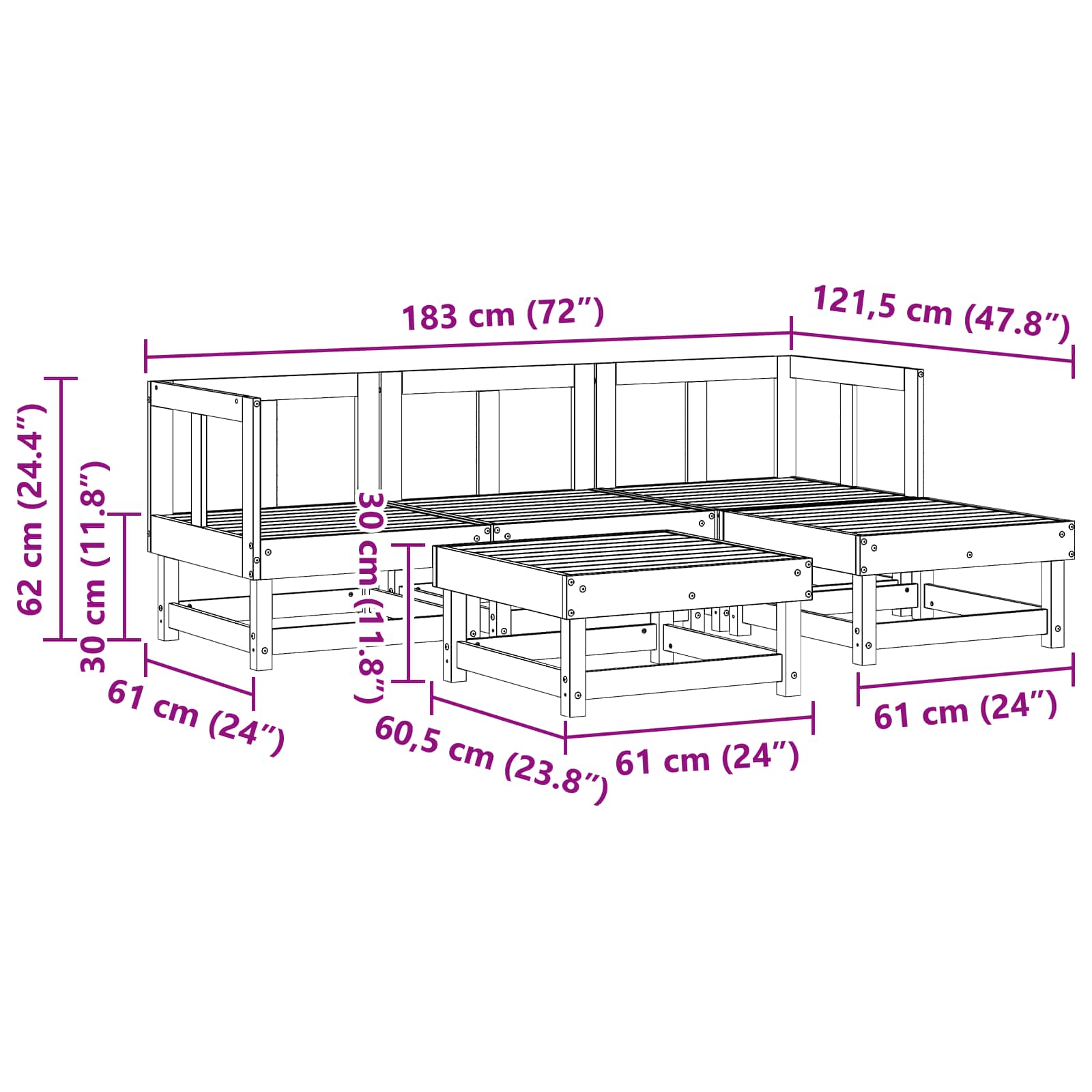 Σετ Ξαπλώστρας Κήπου 5 pcs Κερωμένο Καφέ Στερεό πεύκο - Pakobazaar