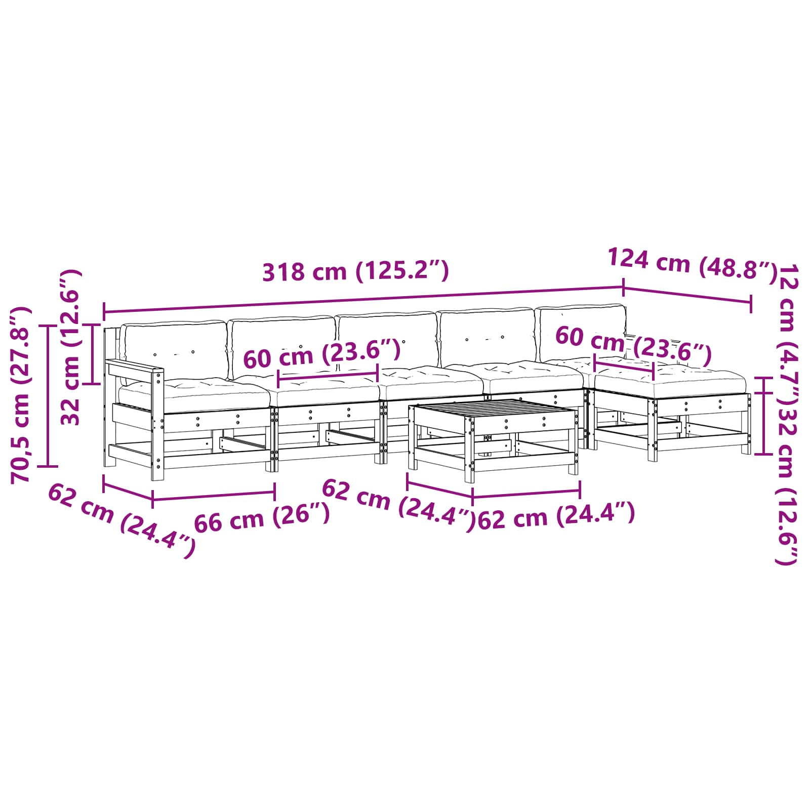 Σετ Ξαπλώστρας Κήπου 7 pcs Κερωμένο Καφέ Στερεό πεύκο - Pakobazaar