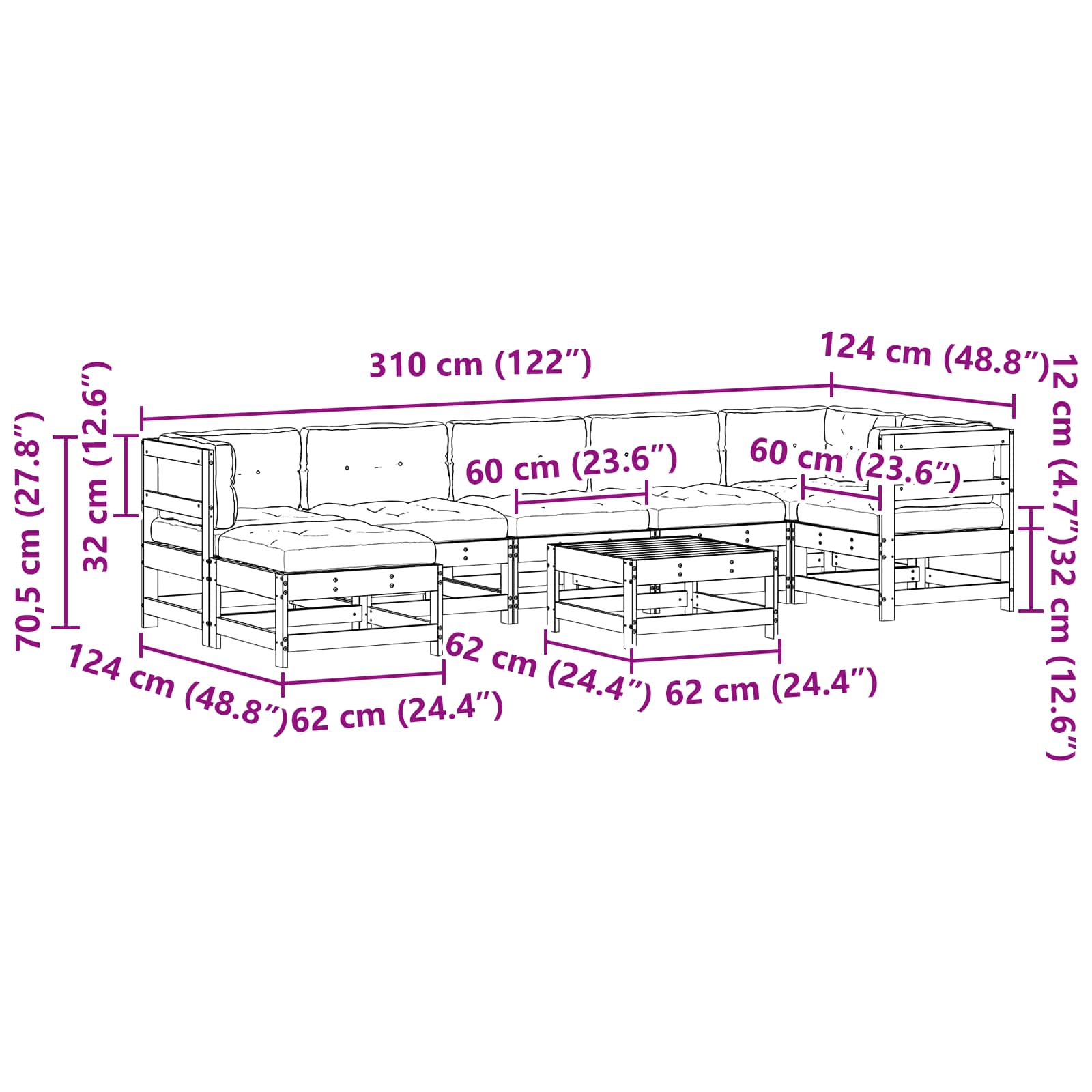 Σετ Ξαπλώστρας Κήπου 8 pcs Κερωμένο Καφέ Στερεό πεύκο - Pakobazaar