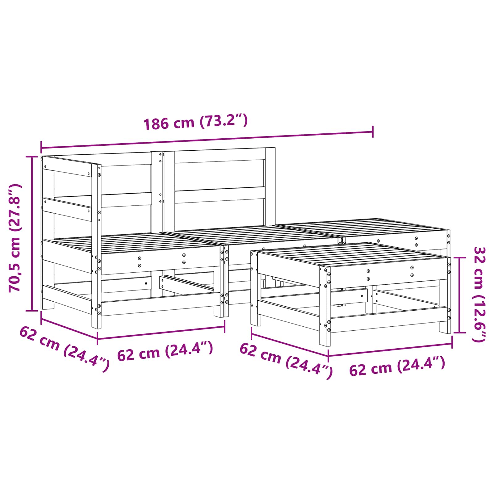 Σετ Ξαπλώστρας Κήπου 4 pcs Κερωμένο Καφέ Στερεό πεύκο - Pakobazaar