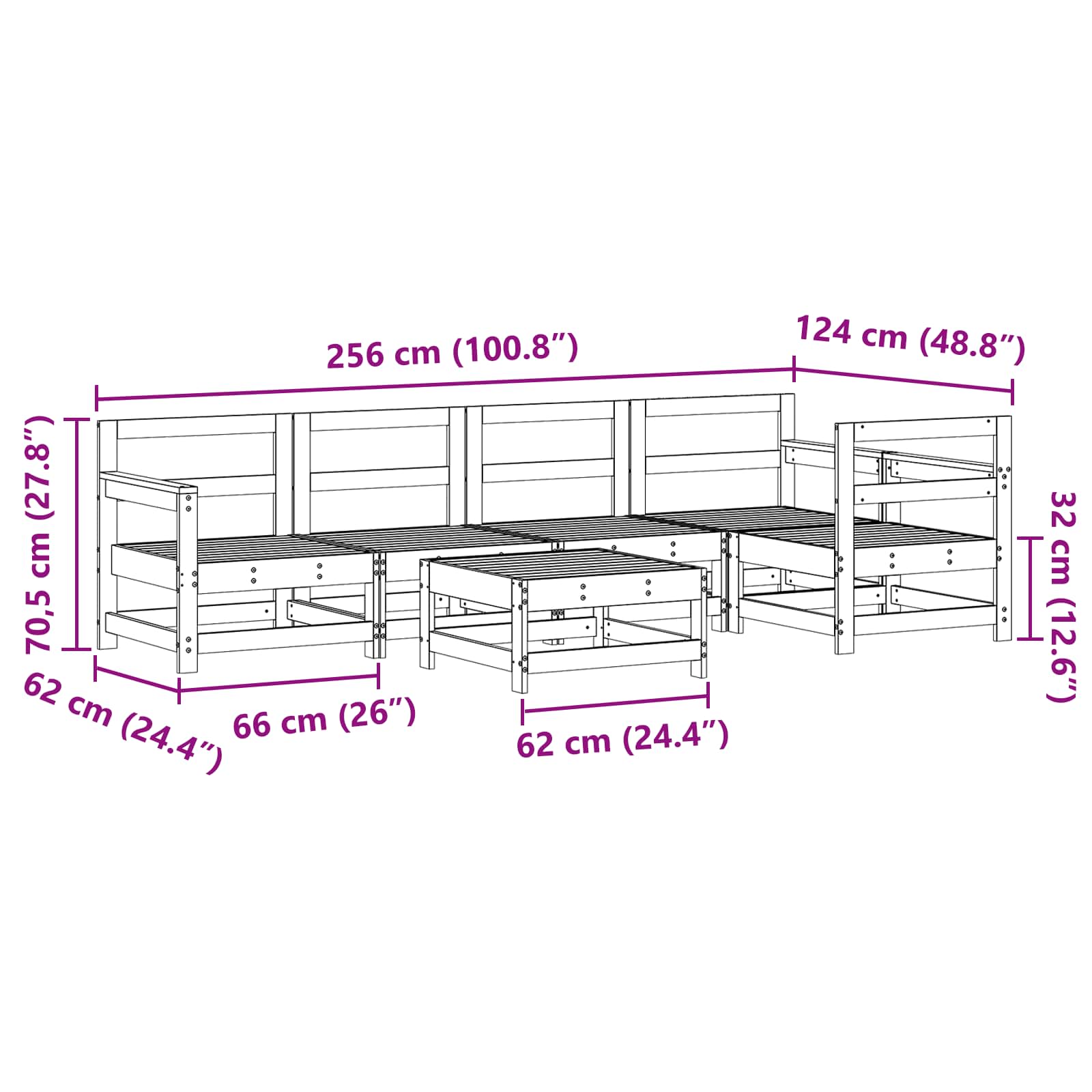 Σετ Ξαπλώστρας Κήπου 6 pcs Κερωμένο Καφέ Στερεό πεύκο