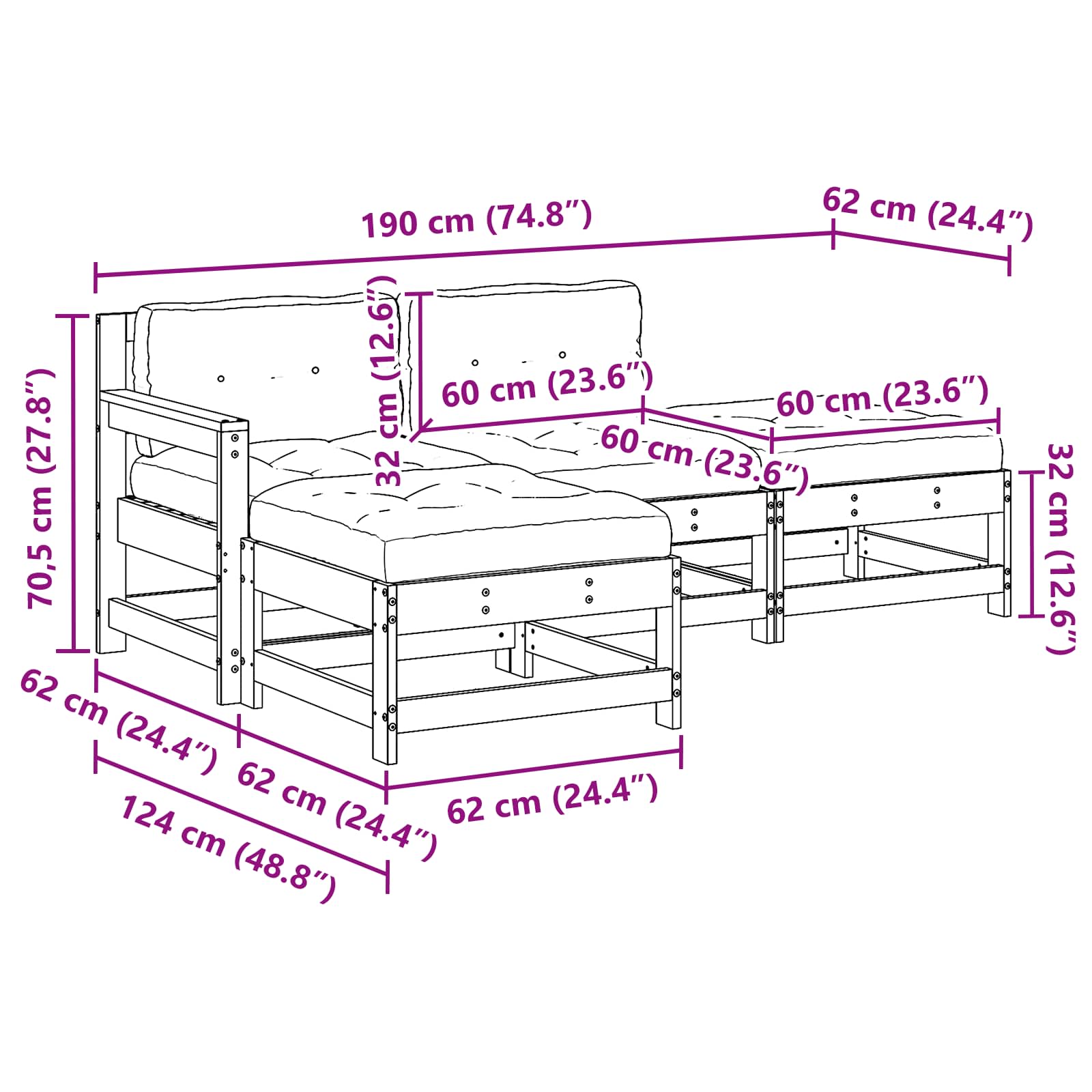 Σετ Ξαπλώστρας Κήπου 4 pcs Κερί Παλαίωσης Μασίφ Ξύλο Πεύκου - Pakobazaar
