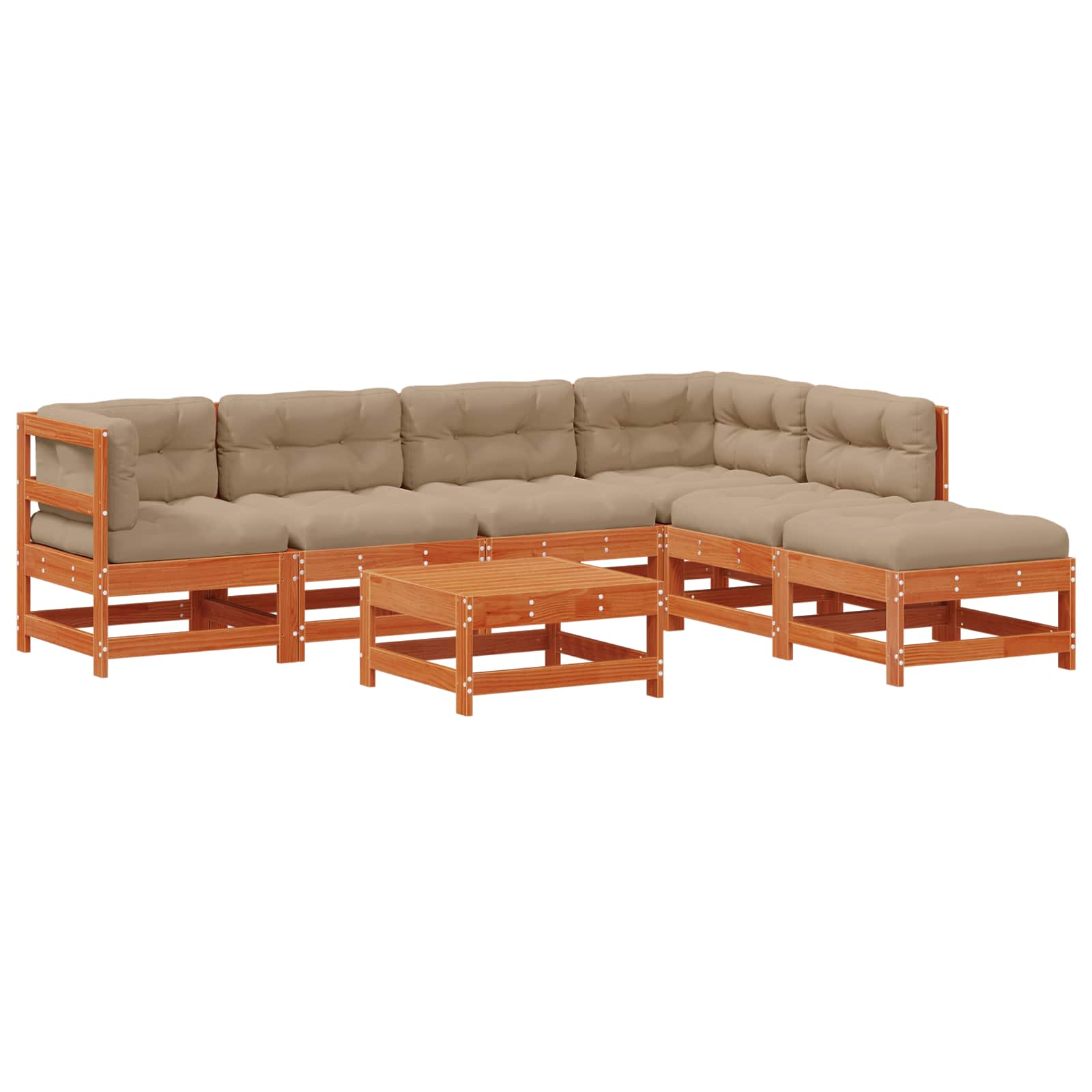 Σετ Ξαπλώστρας Κήπου 7 pcs Καστανός Κερί και Ταυπ Στερεό πεύκο - Pakobazaar