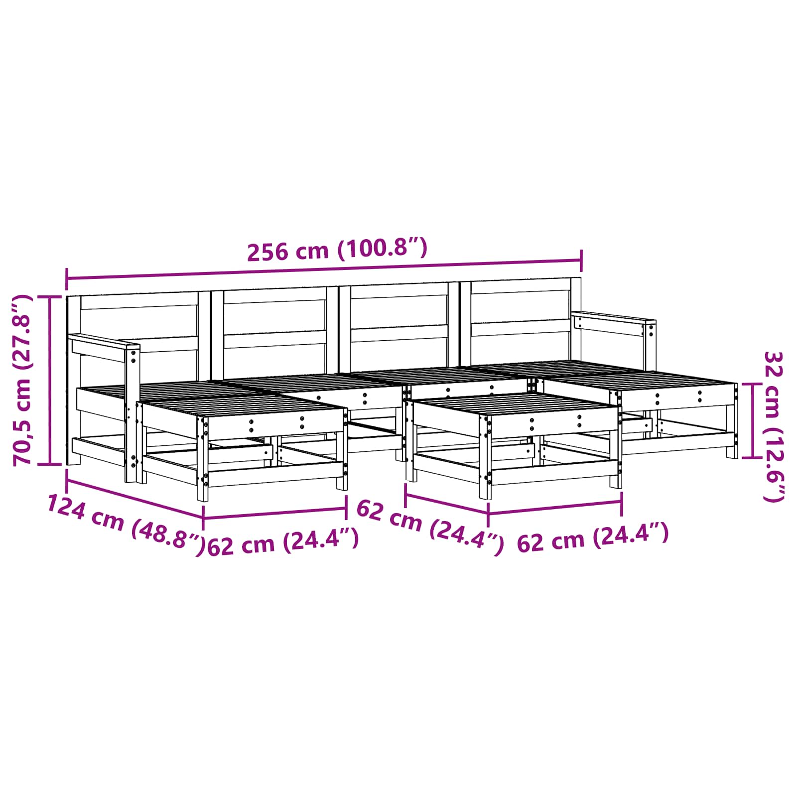 Σετ Ξαπλώστρας Κήπου 6 pcs Κερωμένο Καφέ Στερεό πεύκο