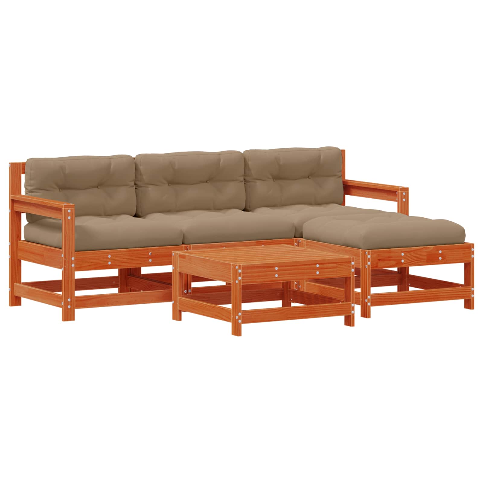 Σετ Ξαπλώστρας Κήπου 5 pcs Καστανός Κερί και Ταυπ Στερεό πεύκο - Pakobazaar