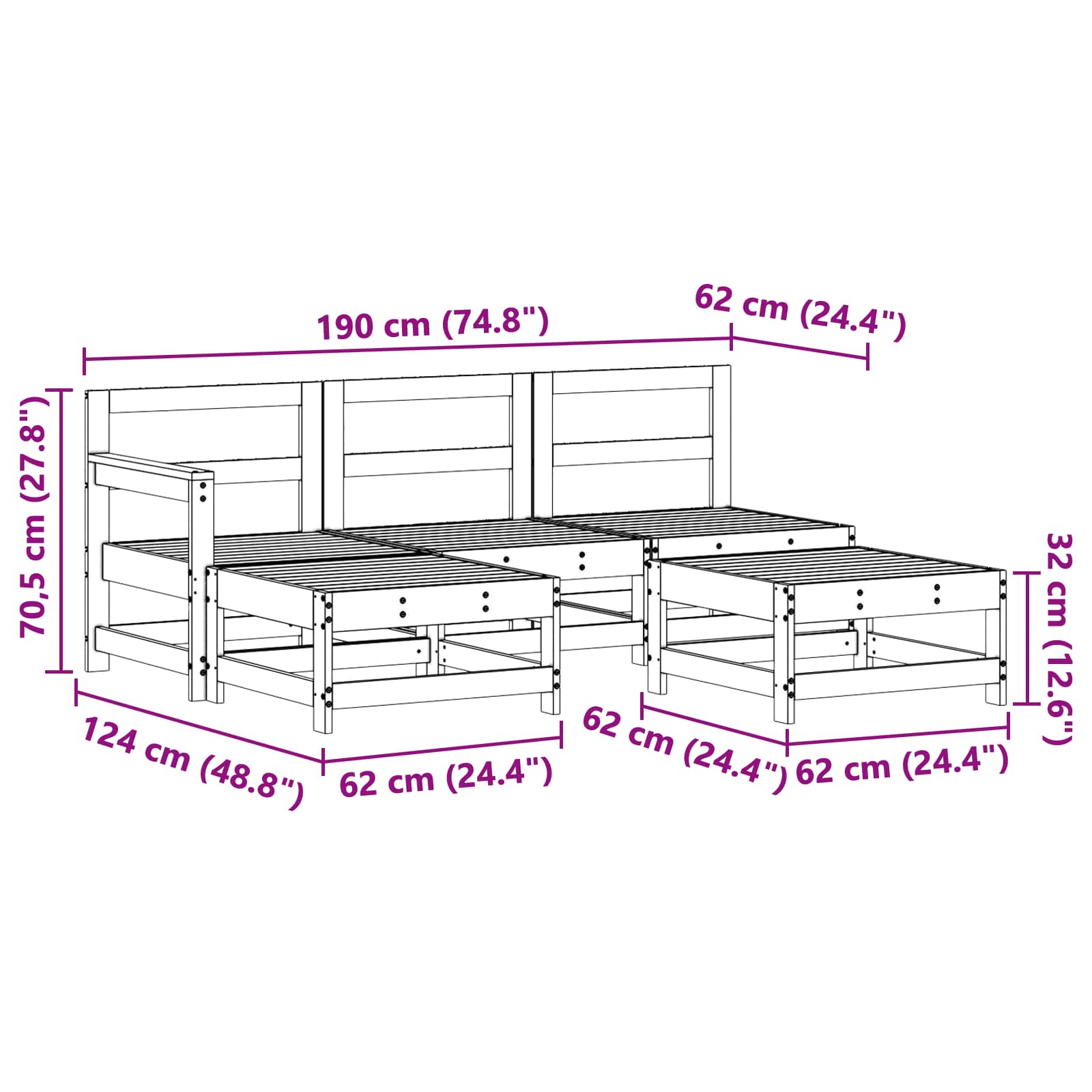 Σετ Ξαπλώστρας Κήπου 5 pcs Κερωμένο Καφέ Στερεό πεύκο