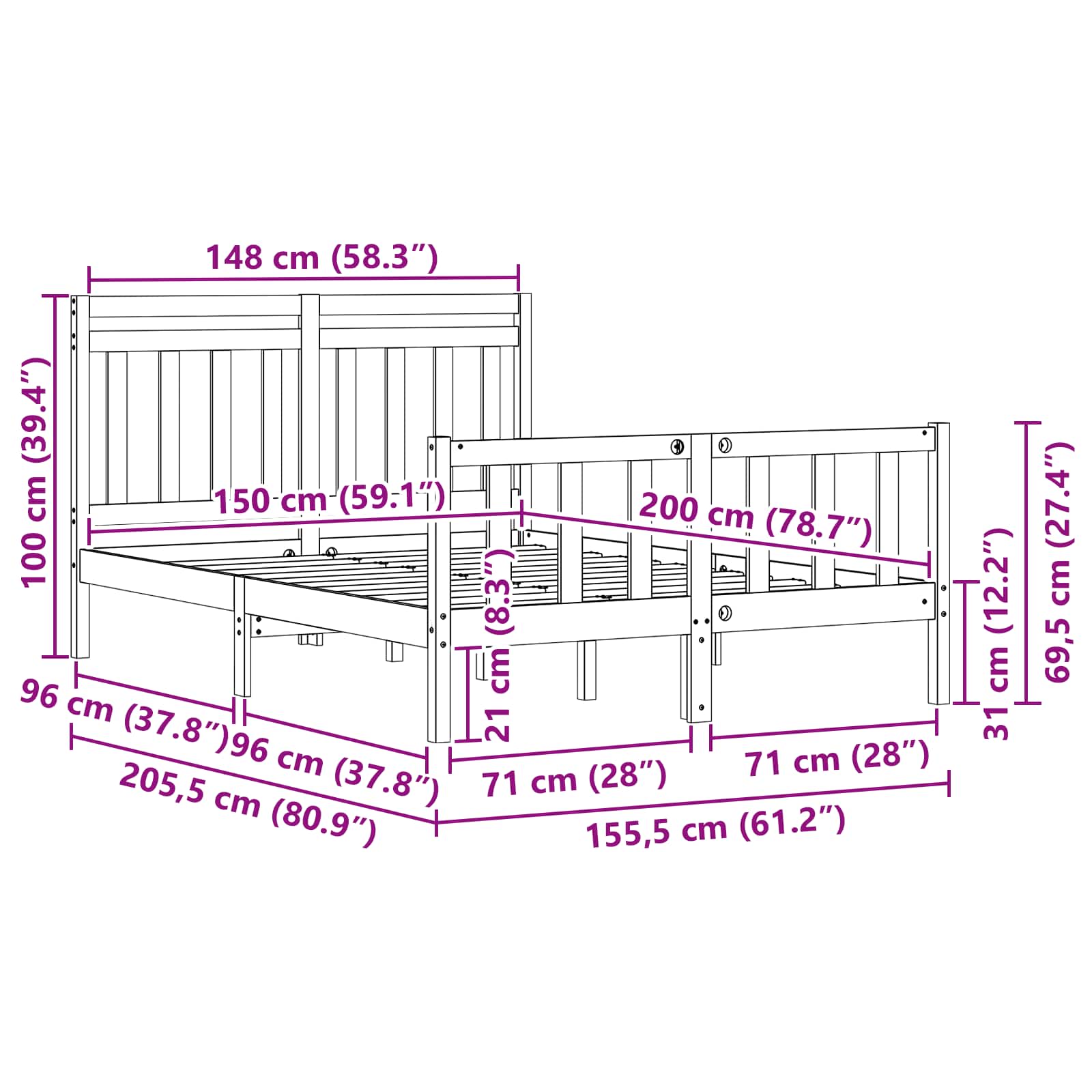 Σκελετός Κρεβατιού Κερωτό καφέ 205,5 x 155,5 x 100 εκ - Pakobazaar