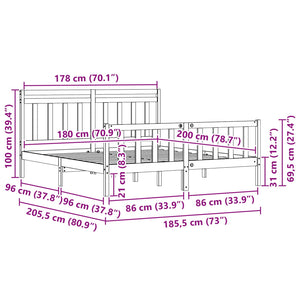 Σκελετός Κρεβατιού 2 pcs Κερωτό καφέ 205,5 x 185,5 x 100 εκ - Pakobazaar