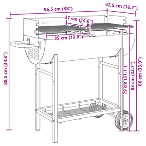 Γκριλ κάρβουνο Ρυθμιζόμενος Μαύρο 96,5 x 42,5 x 88,5 εκ - Pakobazaar