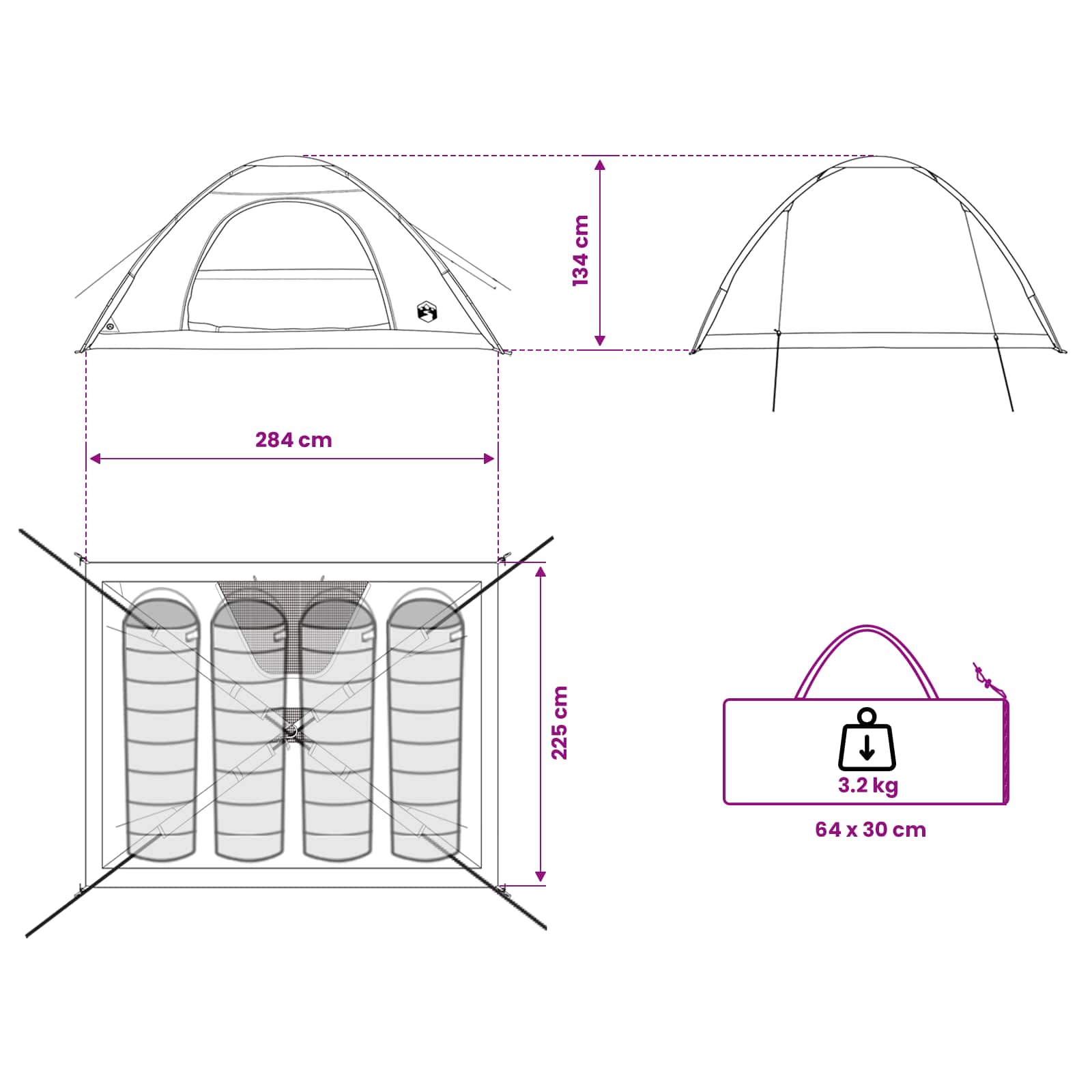 Σκηνή Camping με στέγη Λευκό Μαύρο 275 x 215 x 125 εκ. - Pakobazaar