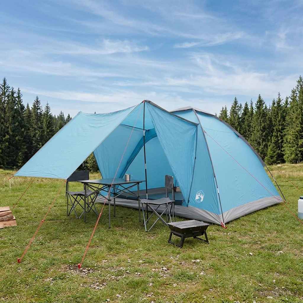 Σκηνή Camping με στέγη Μπλε 4 ατόμων Πολυεστέρας και Χάλυβας