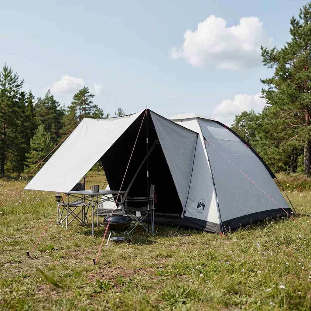 Σκηνή Camping με στέγη Λευκό Μαύρο 275 x 215 x 125 εκ.