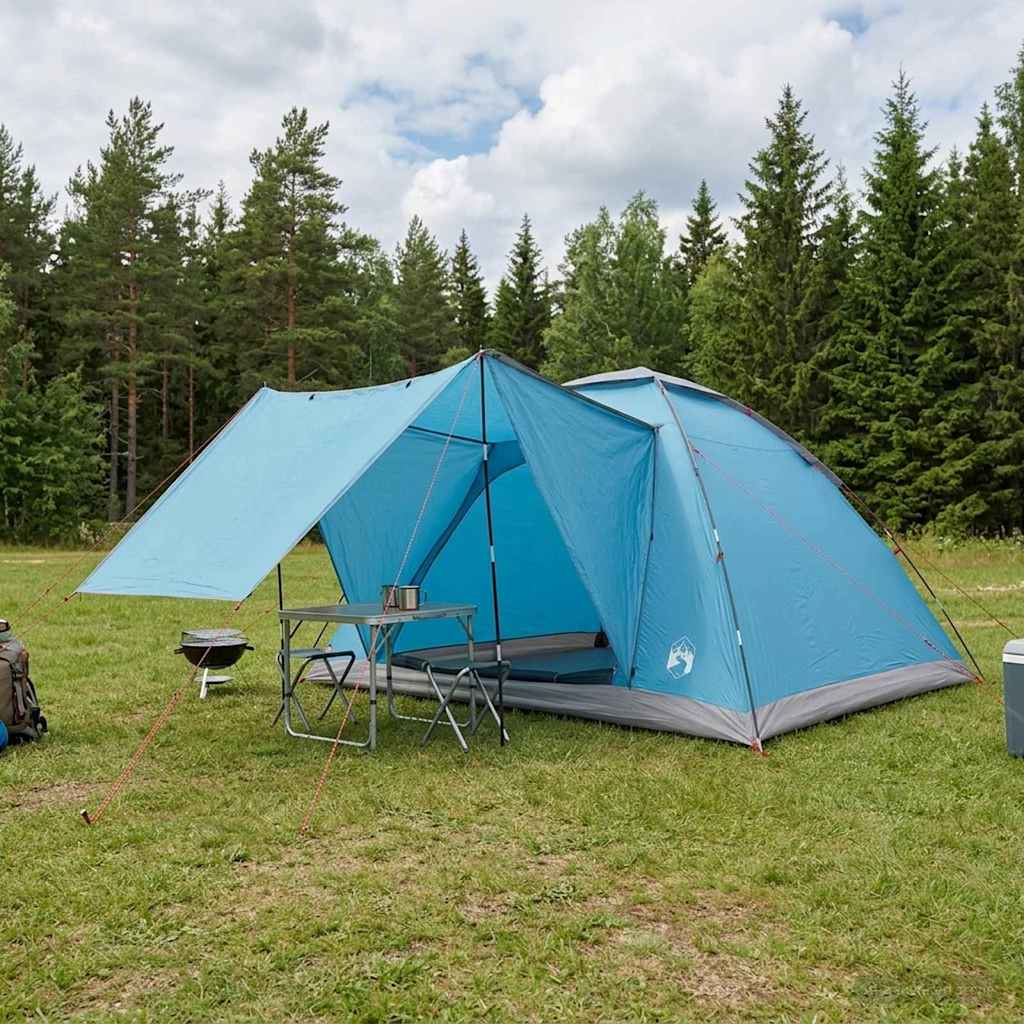 Σκηνή Camping με στέγη Μπλε 6 ατόμων Πολυεστέρας και Χάλυβας - Pakobazaar