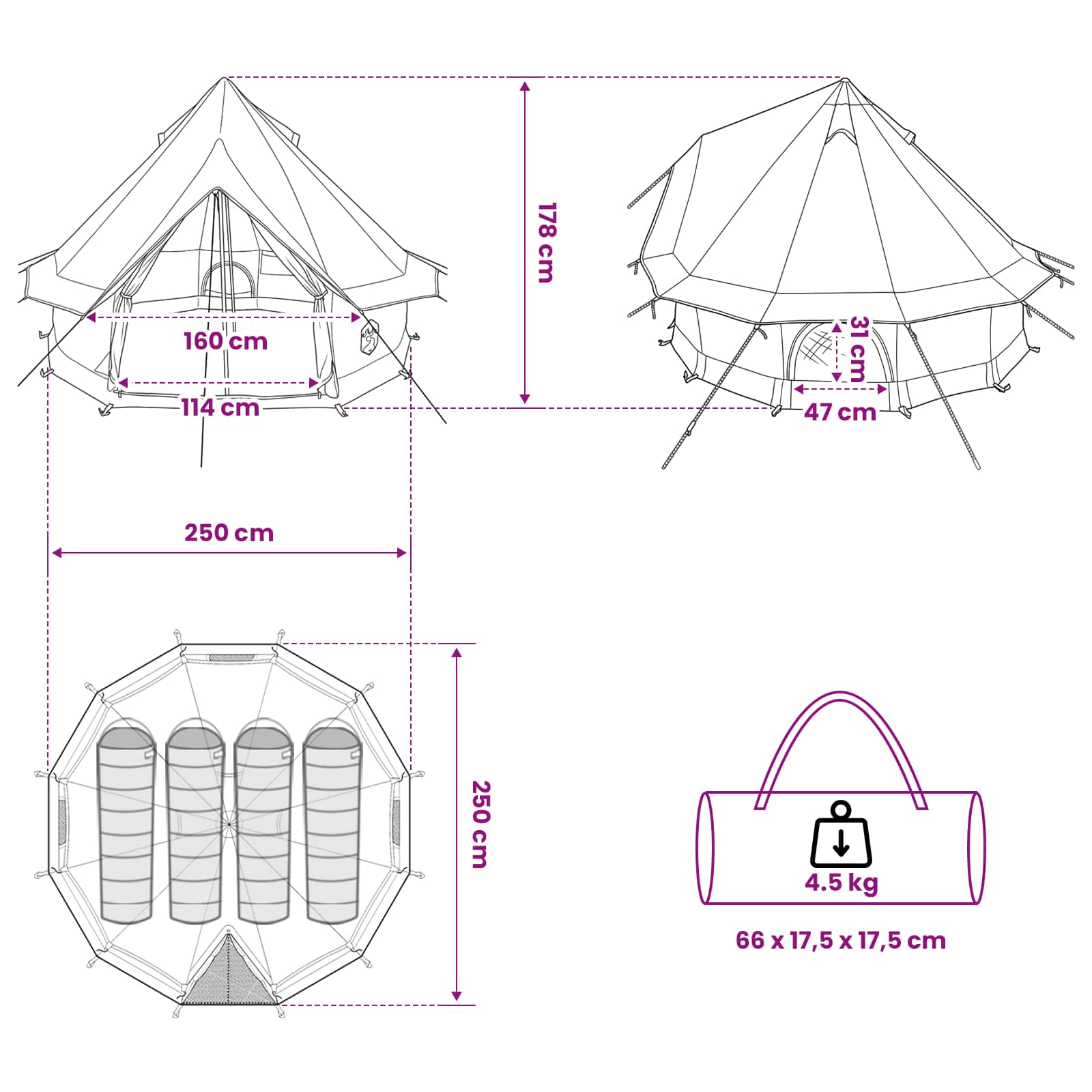 Σκηνή Τιπί Πράσινο 250 x 250 cm Πολυεστέρας και Χάλυβας
