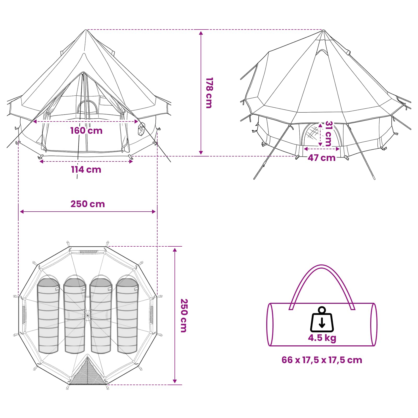 Σκηνή Τιπί με στέγη Μπλε 250 x 250 cm Πολυεστέρας και Χάλυβας