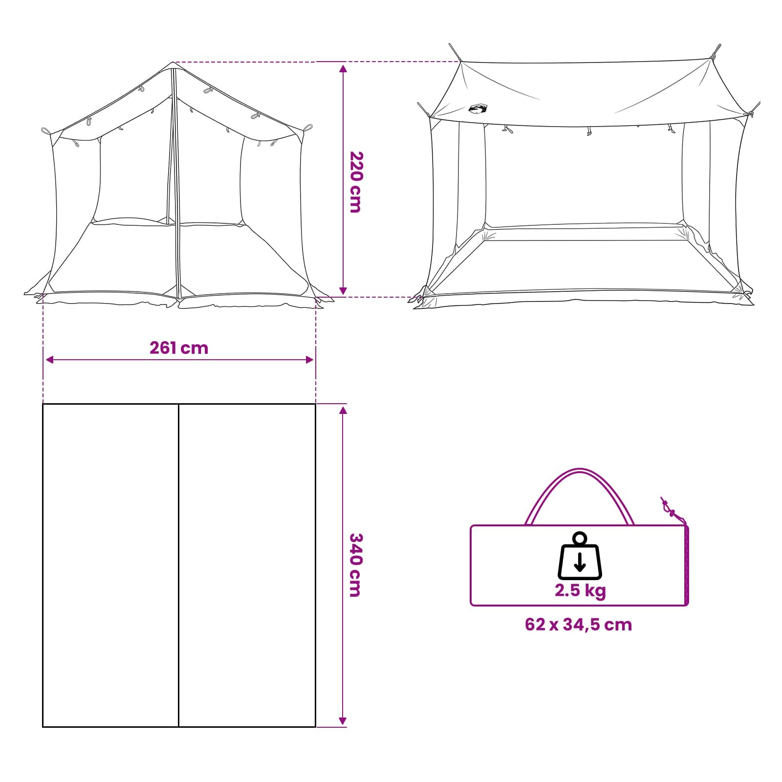 Σκηνή κατασκήνωσης με πλέγμα Καφέ Γκρι 340 x 260 x 220 εκ - Pakobazaar