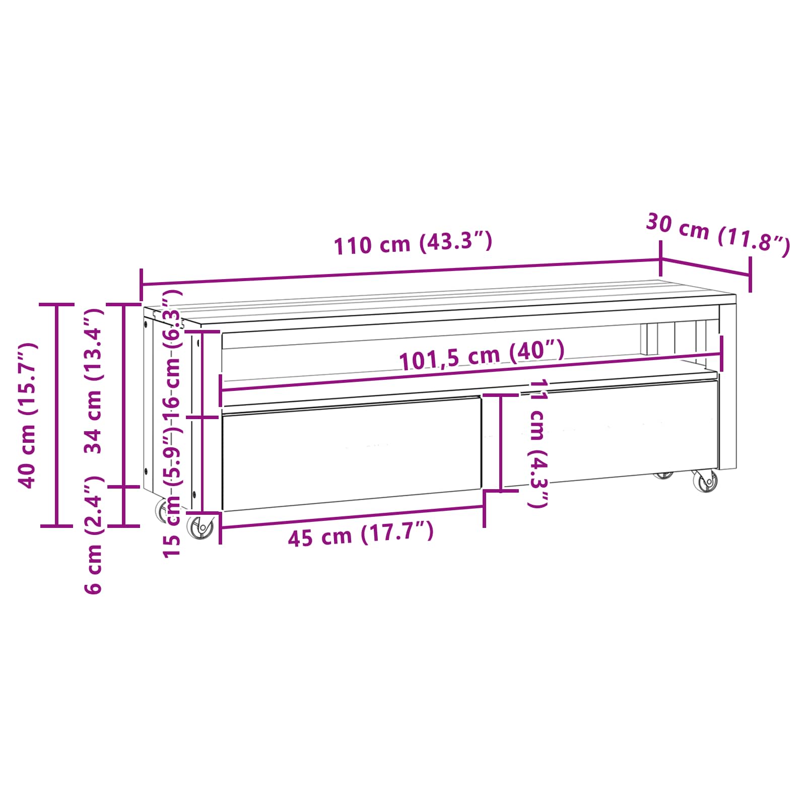 Ντουλάπι TV 110 x 30 x 40 cm Φυσικό Στερεό Ξύλο Τίκ - Pakobazaar