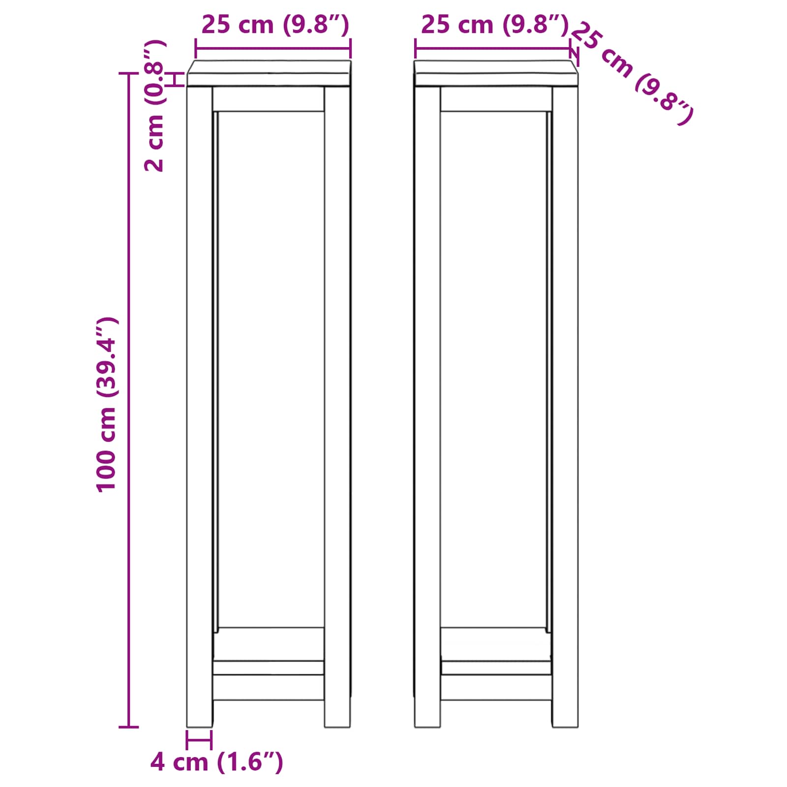 Βάση φυτών 2 τμχ. Φυσικό 25 x 25 x 100 cm Στερεό Ξύλο Τίκ - Pakobazaar
